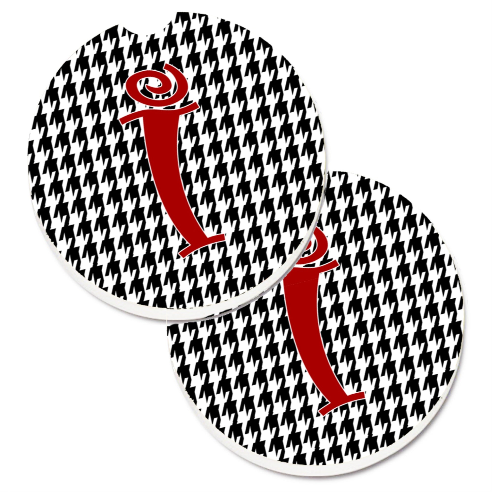 Caroline'S Treasures Monogram Initial I Houndstooth Black Set Of 2 Cup Holder Car Coasters Cj1035-Icarc, 2.56, Multicolor
