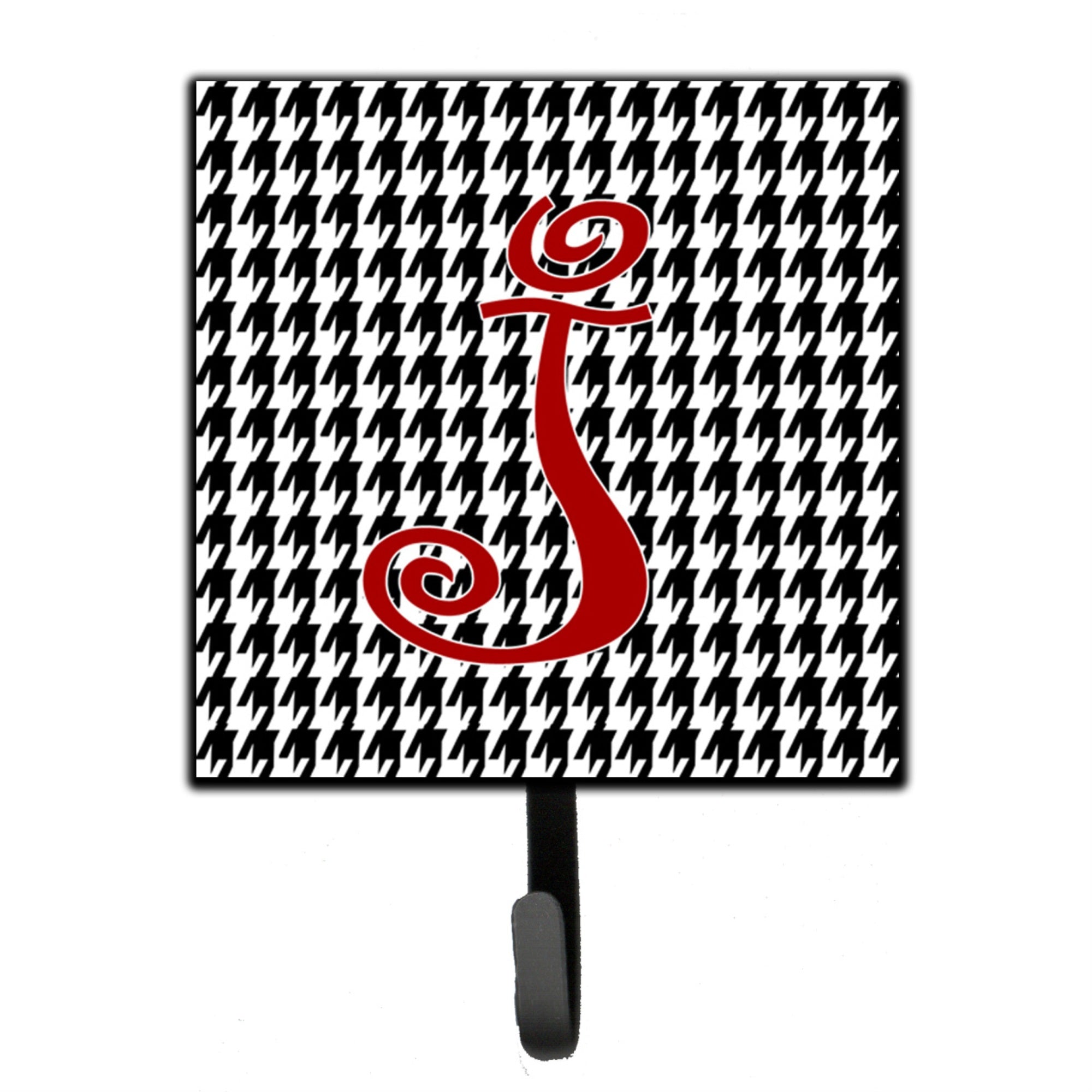 Caroline'S Treasures Cj1035-Jsh4 Letter J Initial Monogram-Hounds Tooth Black Leash Holder Or Key Hook, Small, Multicolor