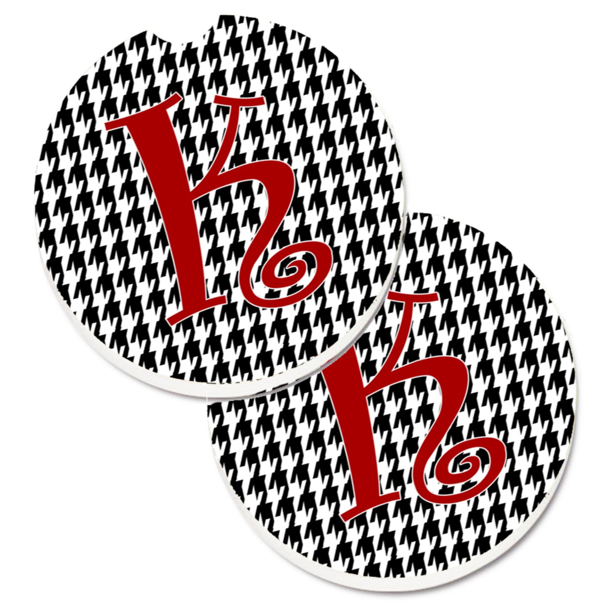 Caroline'S Treasures Monogram Initial K Houndstooth Black Set Of 2 Cup Holder Car Coasters Cj1035-Kcarc, 2.56, Multicolor