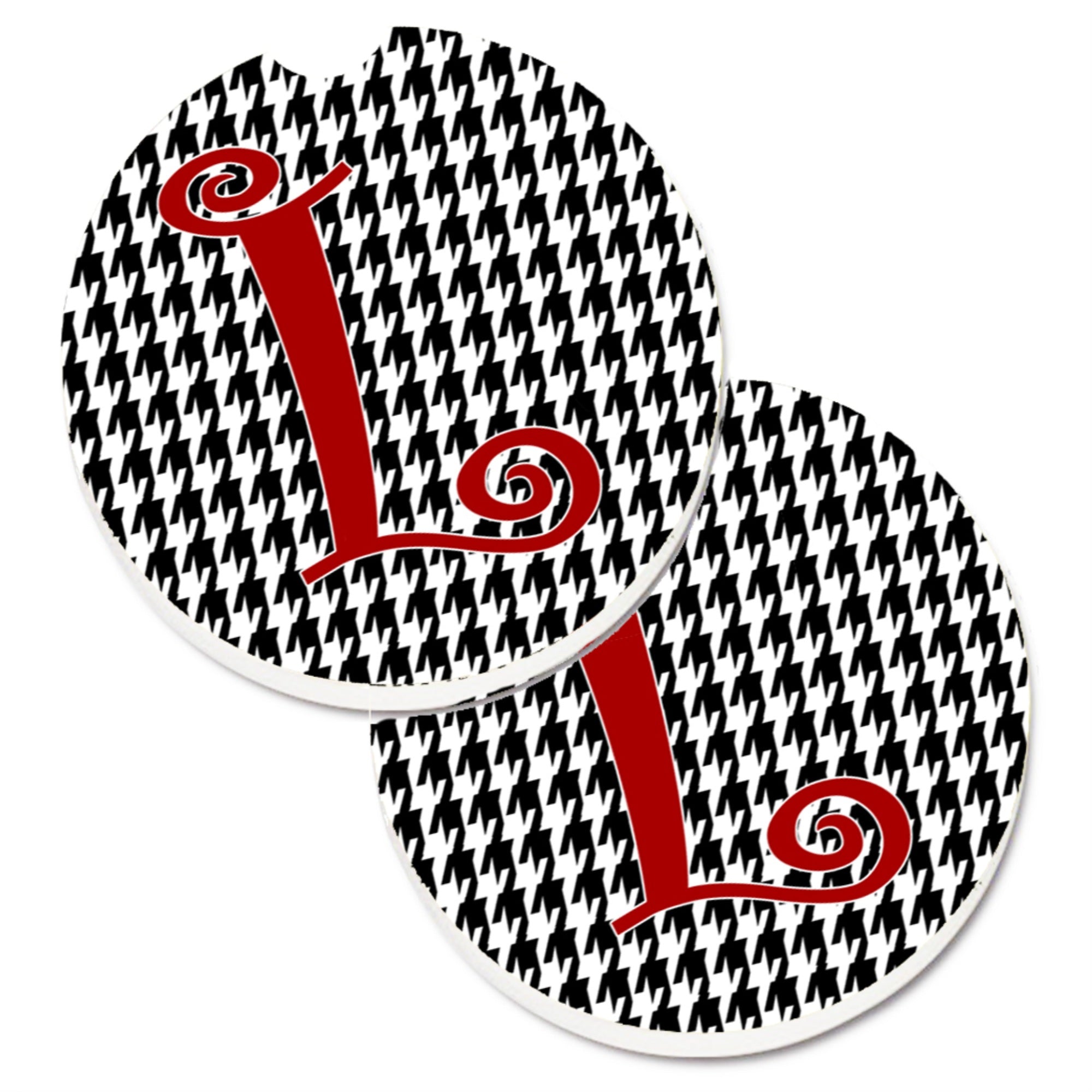 Caroline'S Treasures Monogram Initial L Houndstooth Black Set Of 2 Cup Holder Car Coasters Cj1035-Lcarc, 2.56, Multicolor