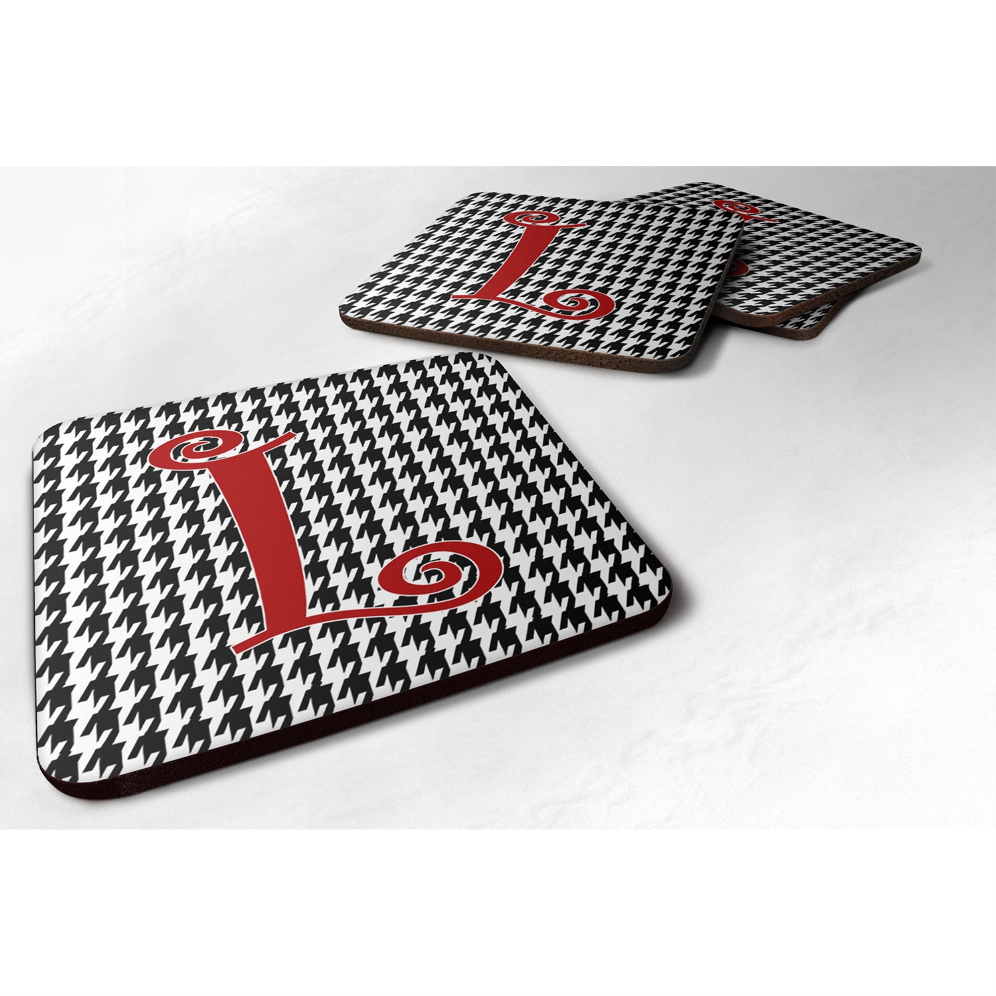 Caroline'S Treasures Cj1035-Lfc Monogram-Houndstooth Black Foam Coasters (Set Of 4), Initial Letter L, 3.5 H X 3.5 W,