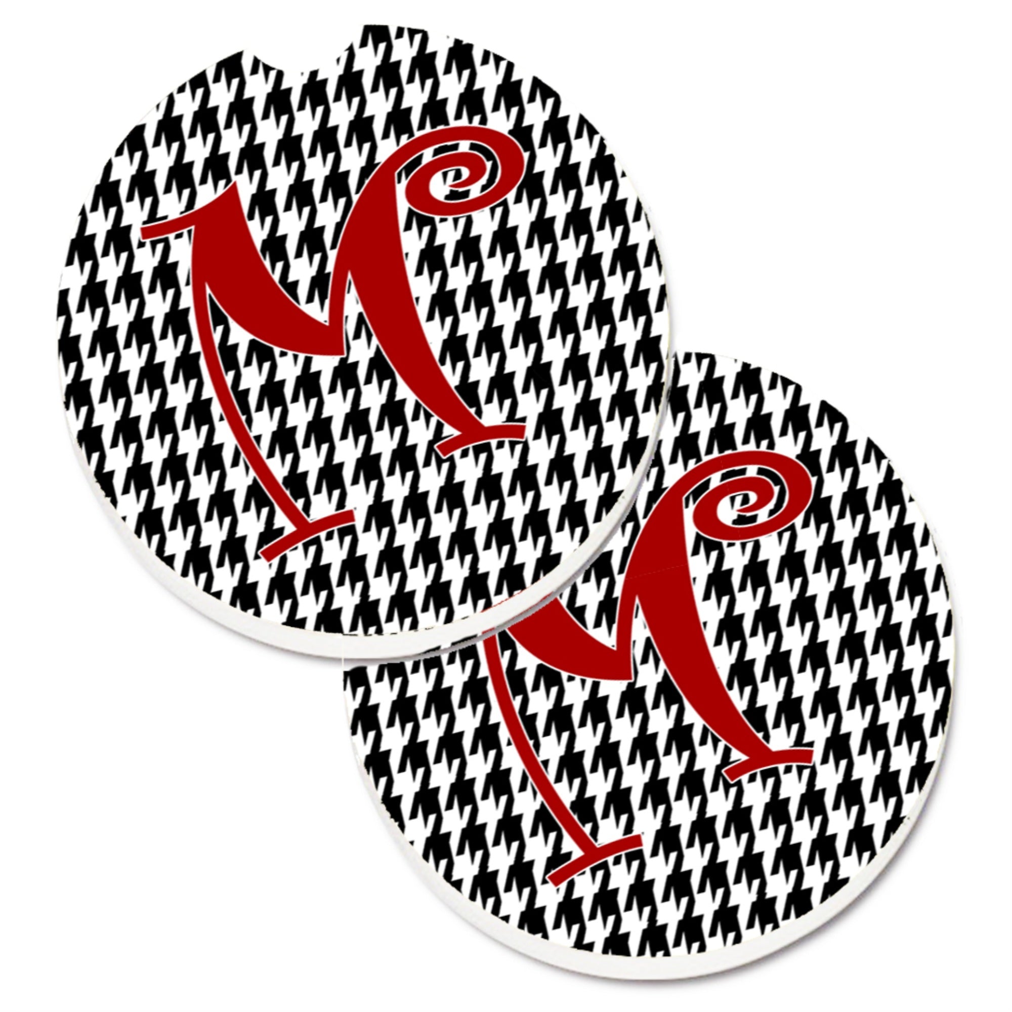 Caroline'S Treasures Monogram Initial M Houndstooth Black Set Of 2 Cup Holder Car Coasters Cj1035-Mcarc, 2.56, Multicolor