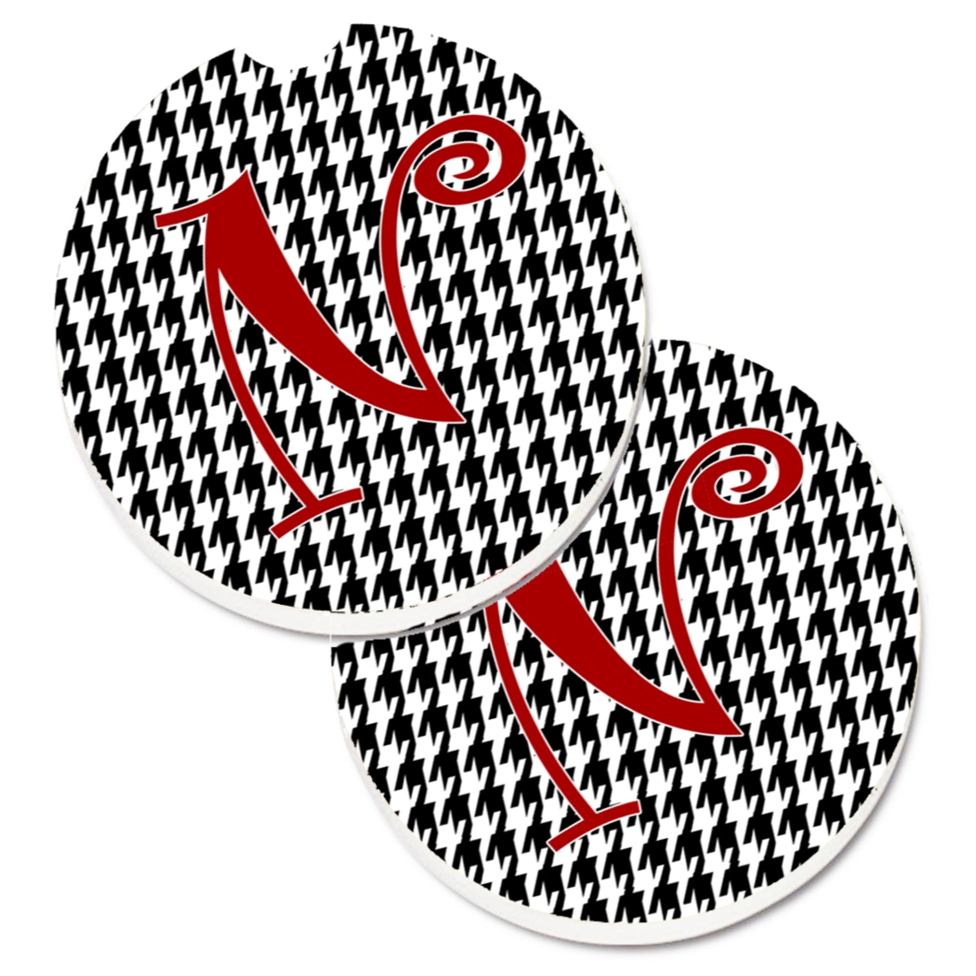Caroline'S Treasures Monogram Initial N Houndstooth Black Set Of 2 Cup Holder Car Coasters Cj1035-Ncarc, 2.56, Multicolor