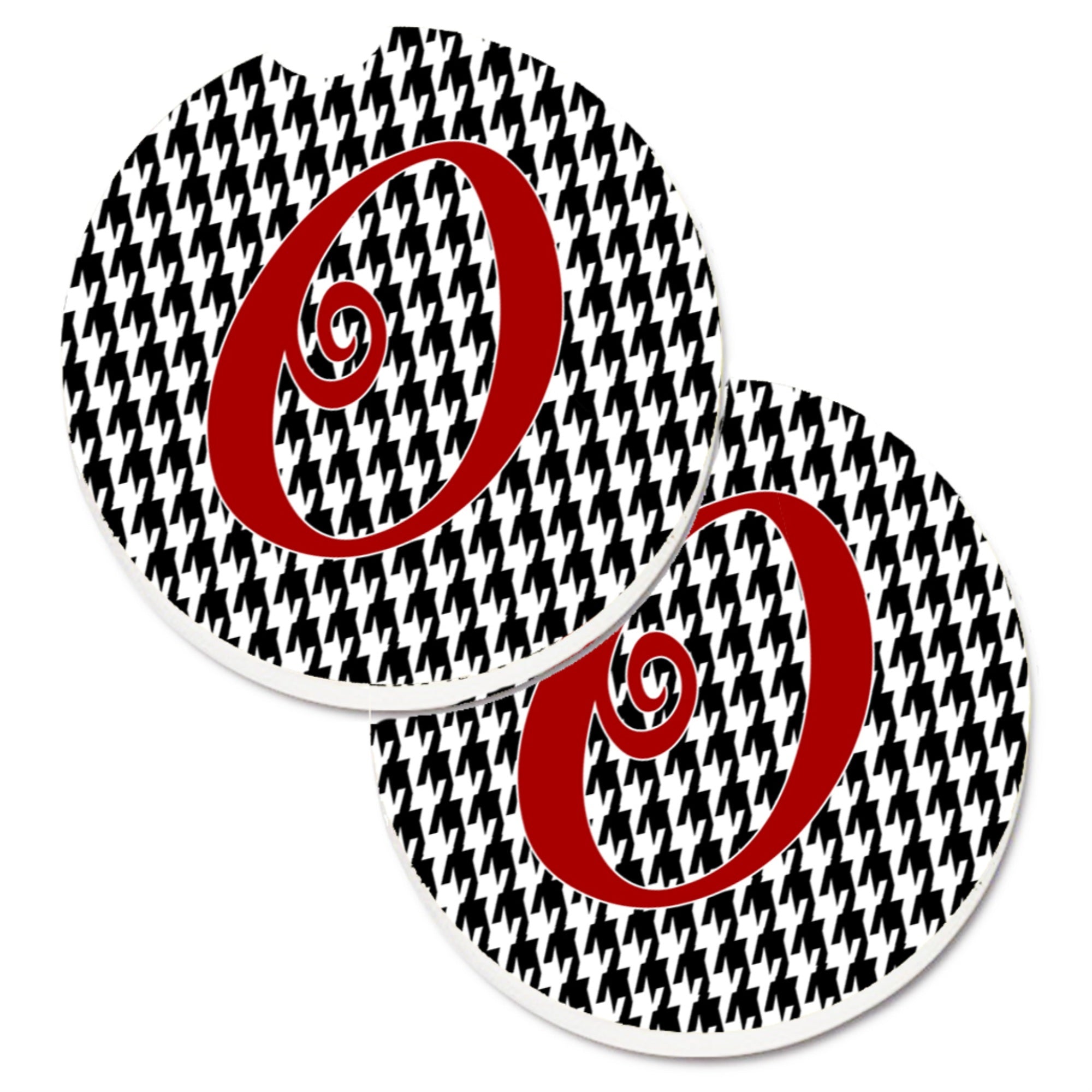 Caroline'S Treasures Monogram Initial O Houndstooth Black Set Of 2 Cup Holder Car Coasters Cj1035-Ocarc, 2.56, Multicolor