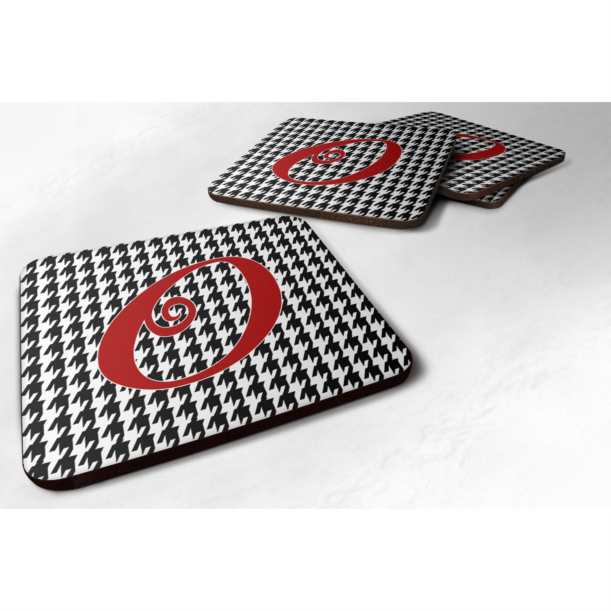 Caroline'S Treasures Cj1035-Ofc Monogram-Houndstooth Black Foam Coasters (Set Of 4), Initial Letter O, 3.5 H X 3.5 W,