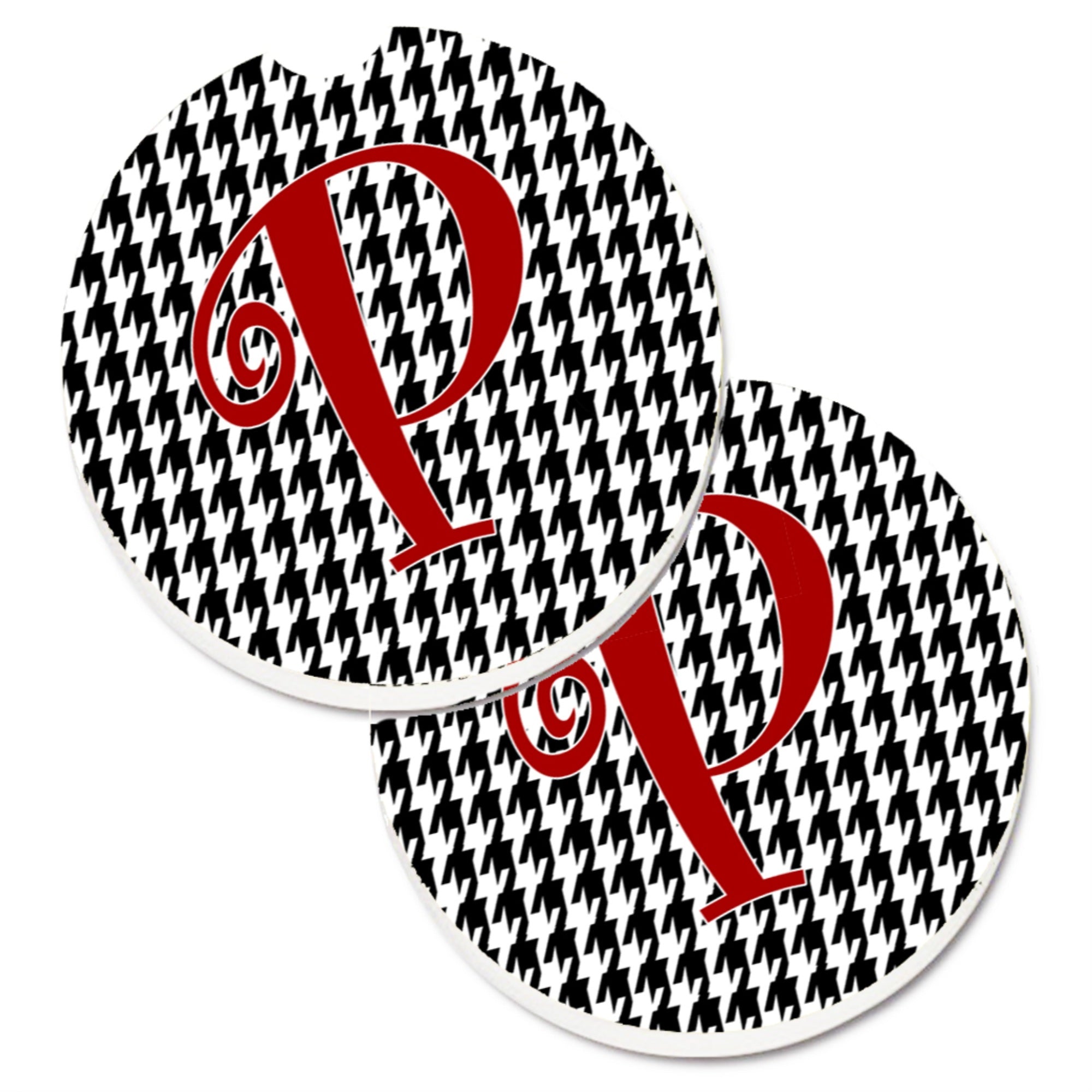 Caroline'S Treasures Monogram Initial P Houndstooth Black Set Of 2 Cup Holder Car Coasters Cj1035-Pcarc, 2.56, Multicolor