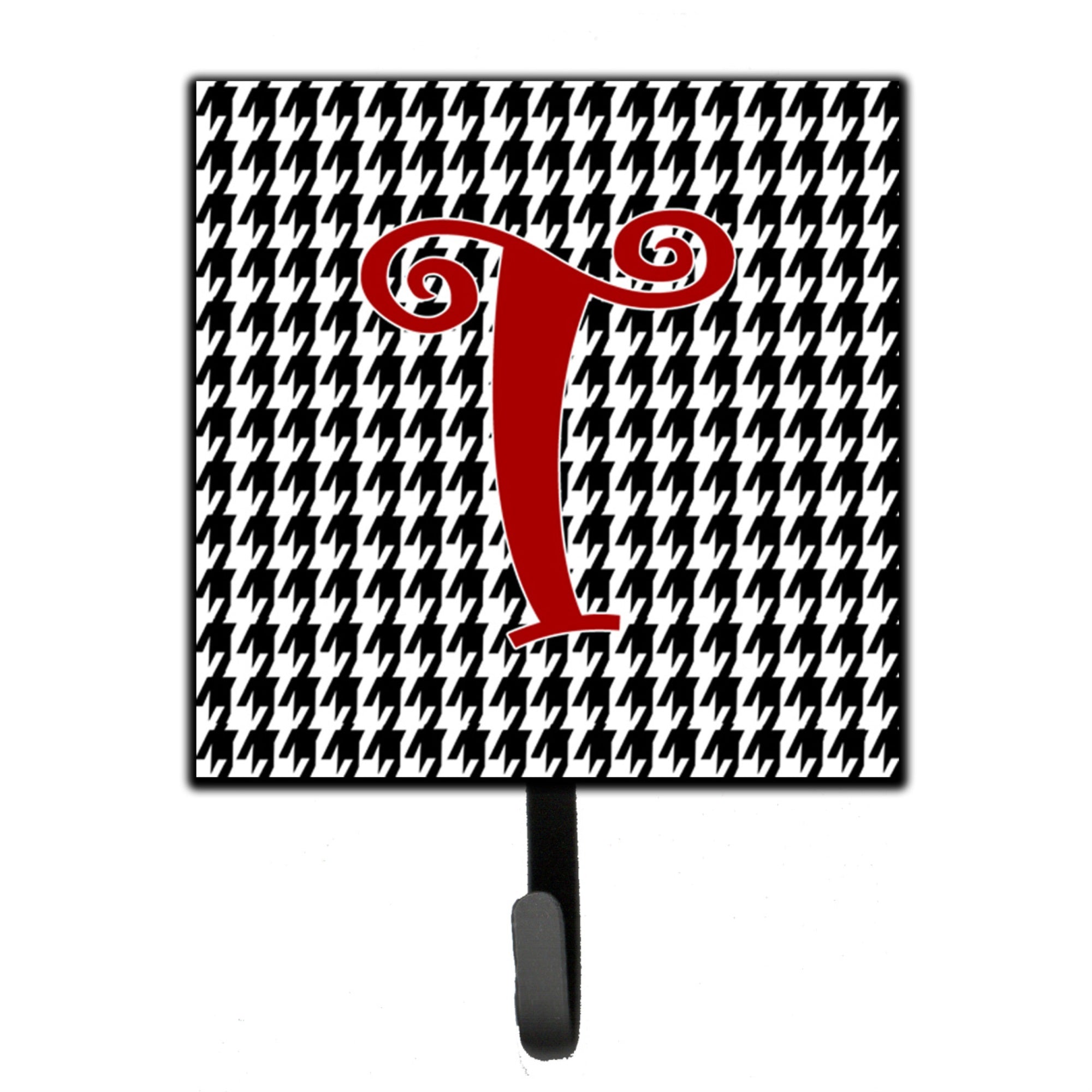 Caroline'S Treasures Cj1035-Tsh4 Letter T Initial Monogram-Hounds Tooth Black Leash Holder Or Key Hook, Small, Multicolor