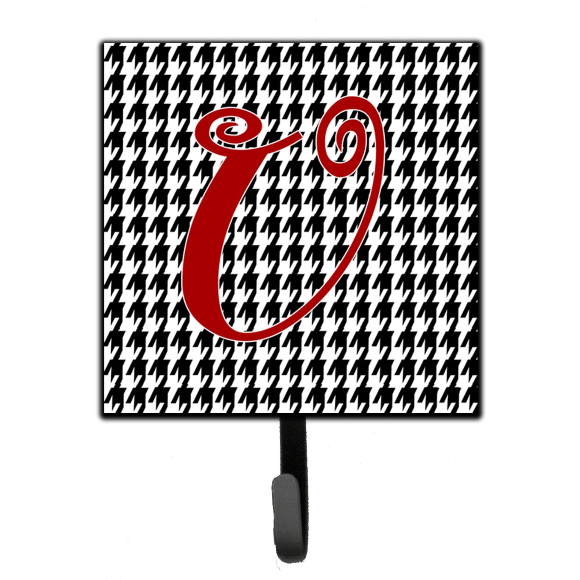 Caroline'S Treasures Cj1035-Ush4 Letter U Initial Monogram-Hounds Tooth Black Leash Holder Or Key Hook, Small, Multicolor