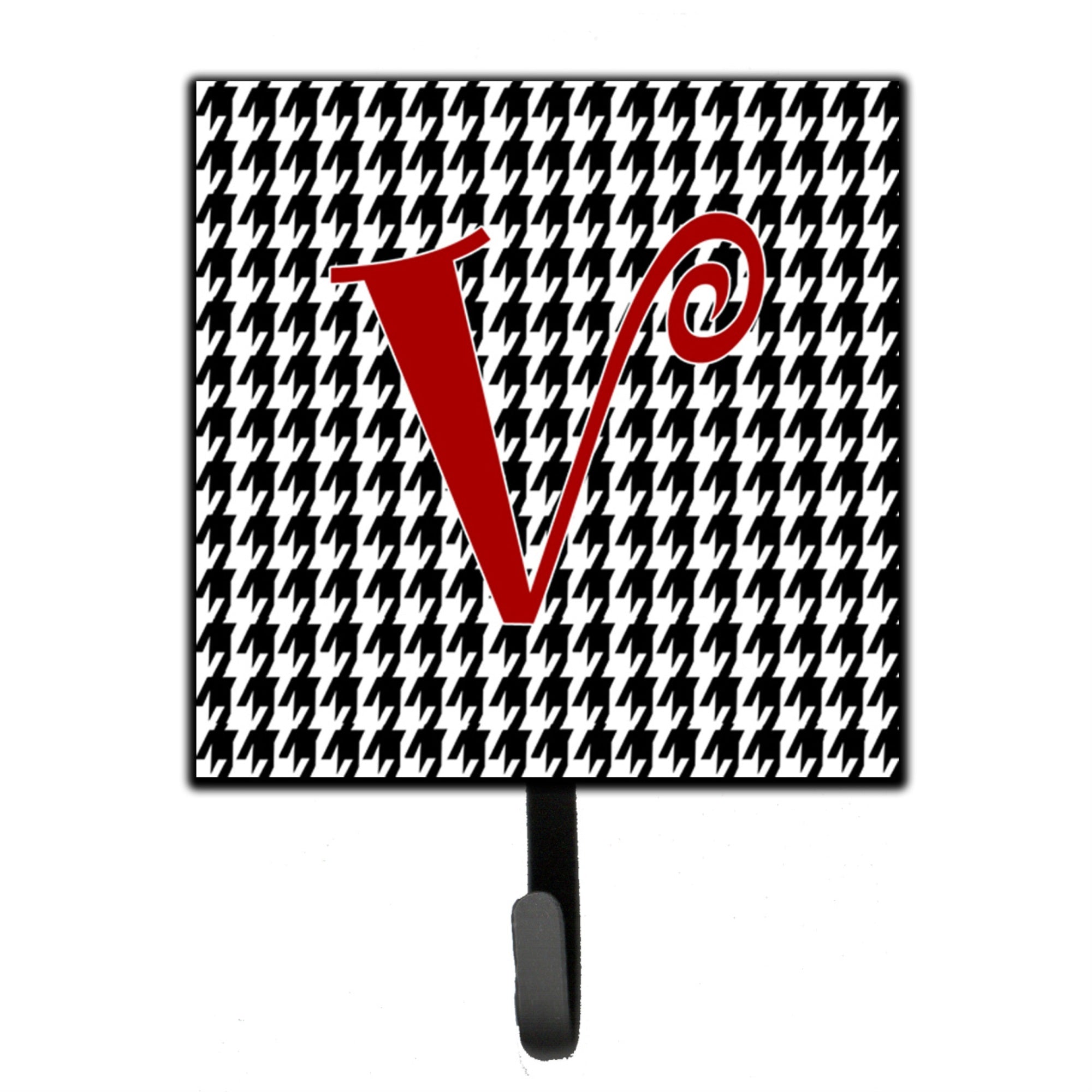 Caroline'S Treasures Cj1035-Vsh4 Letter V Initial Monogram-Hounds Tooth Black Leash Holder Or Key Hook, Small, Multicolor