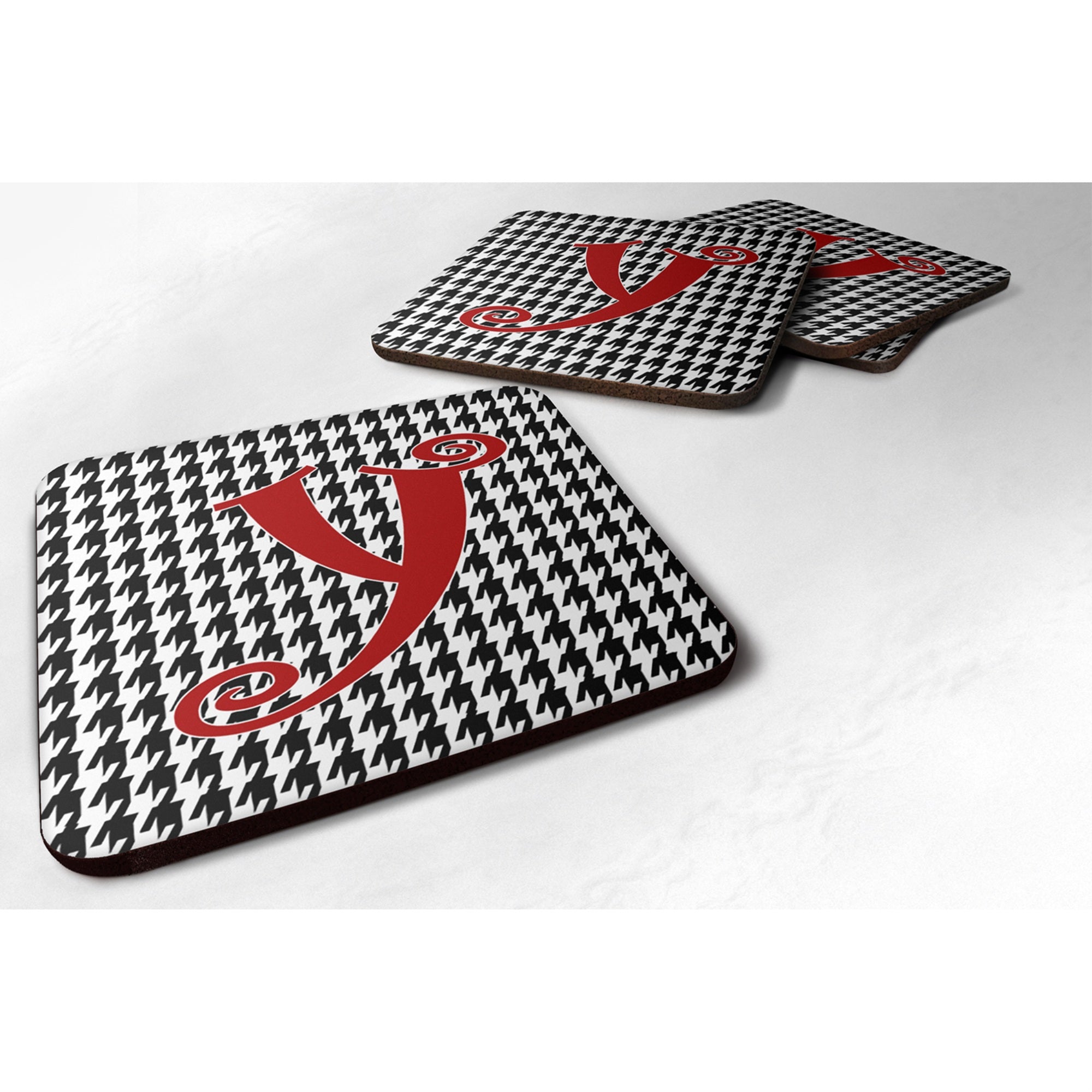 Caroline'S Treasures Cj1035-Yfc Monogram-Houndstooth Black Foam Coasters (Set Of 4), Initial Letter Y, 3.5 H X 3.5 W,