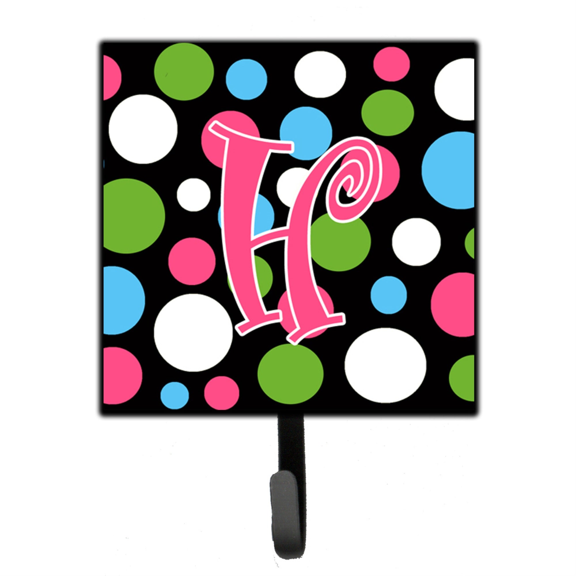 Caroline'S Treasures Cj1038-Hsh4 Letter H Initial Monogram-Polka Dots And Pink Leash Holder Or Key Hook, Small, Multicolor