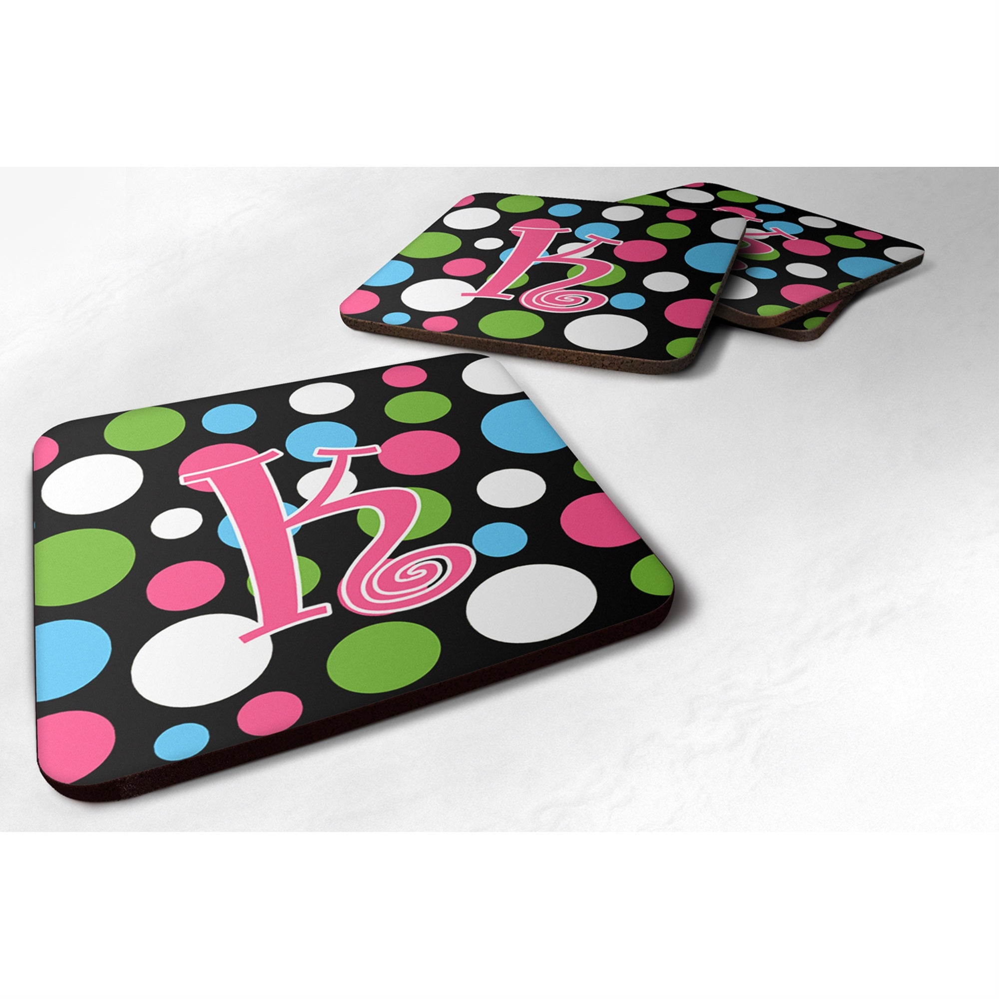 Caroline'S Treasures Cj1038-Kfc Monogram-Polkadots And Pink Foam Coasters (Set Of 4), Initial Letter K, 3.5 H X 3.5 W,