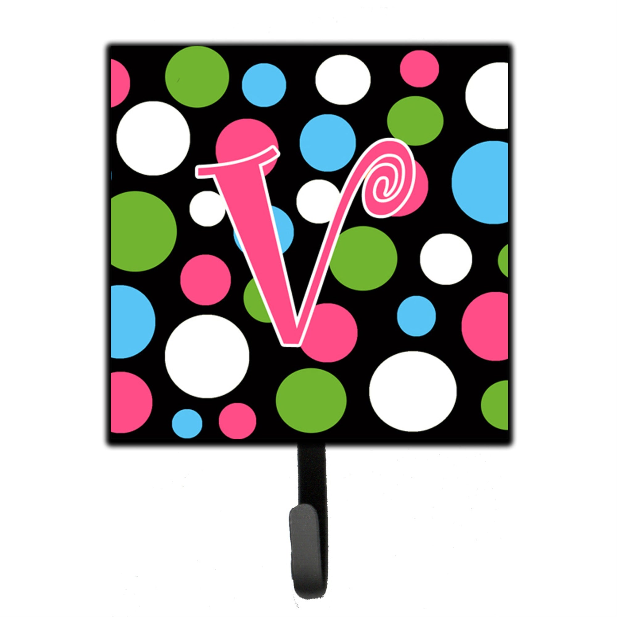 Caroline'S Treasures Cj1038-Vsh4 Letter V Initial Monogram-Polka Dots And Pink Leash Holder Or Key Hook, Small, Multicolor
