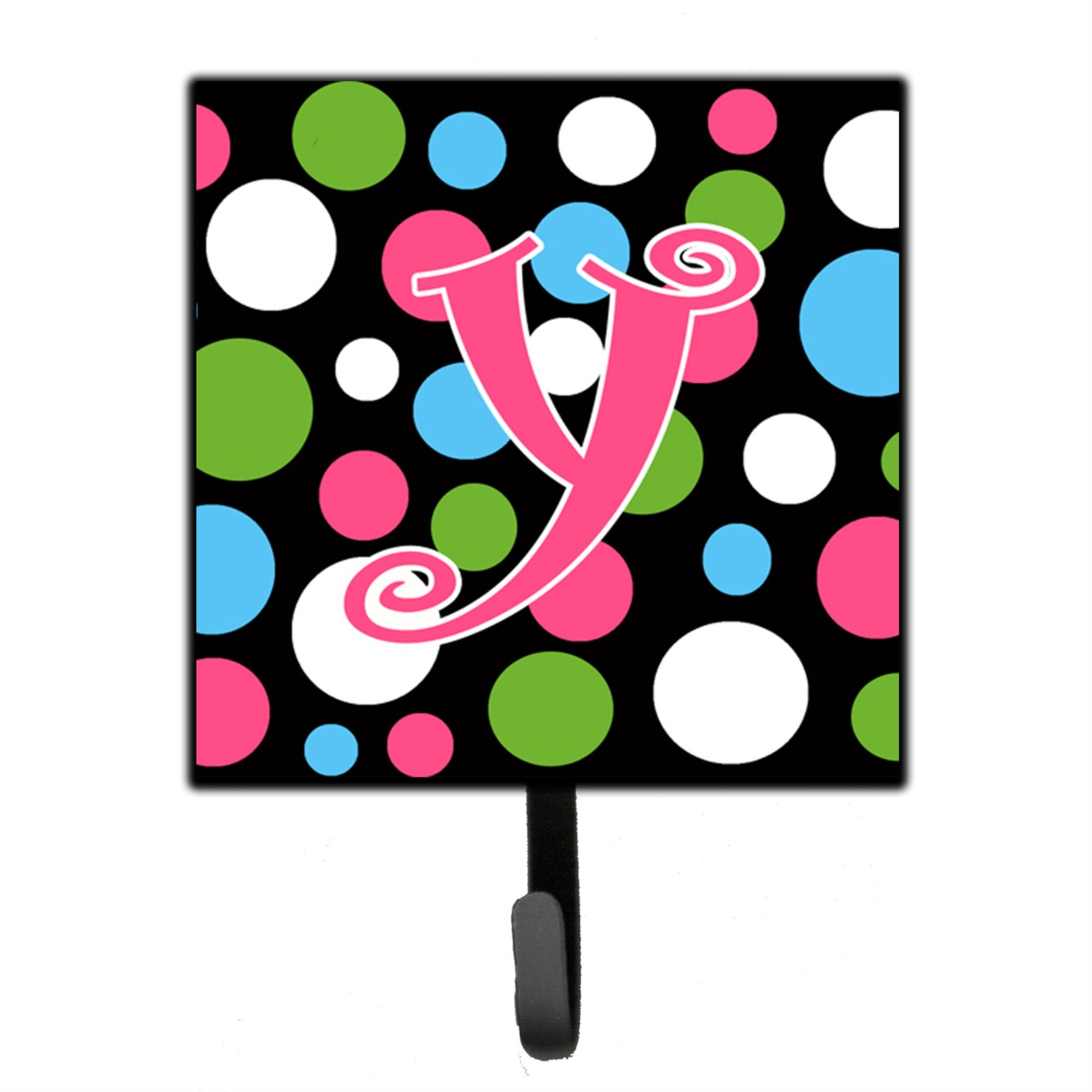Caroline'S Treasures Cj1038-Ysh4 Letter Y Initial Monogram-Polka Dots And Pink Leash Holder Or Key Hook, Small, Multicolor