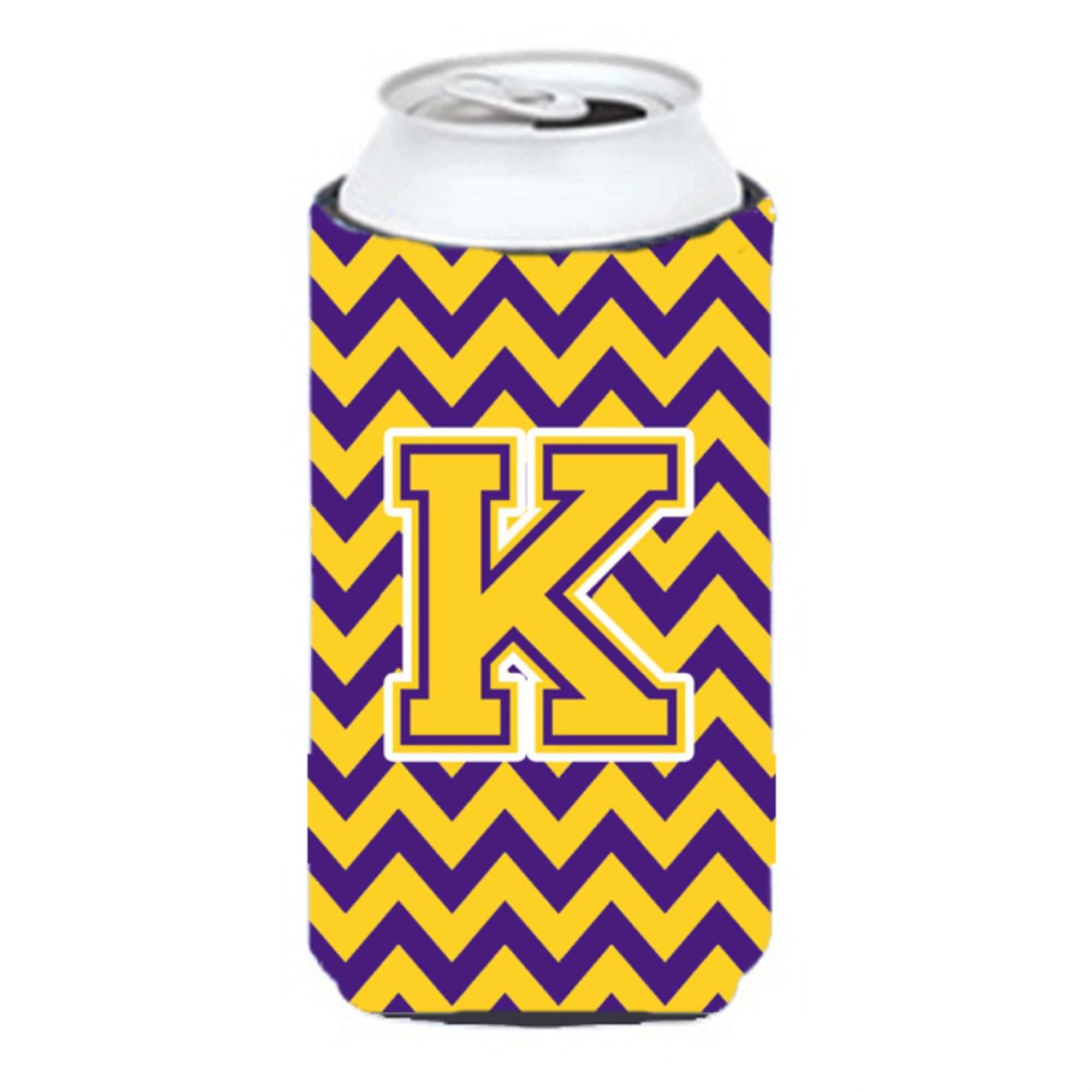 Letter K Chevron Purple And Gold Tall Boy Beverage Insulator Hugger Cj1041-Ktbc
