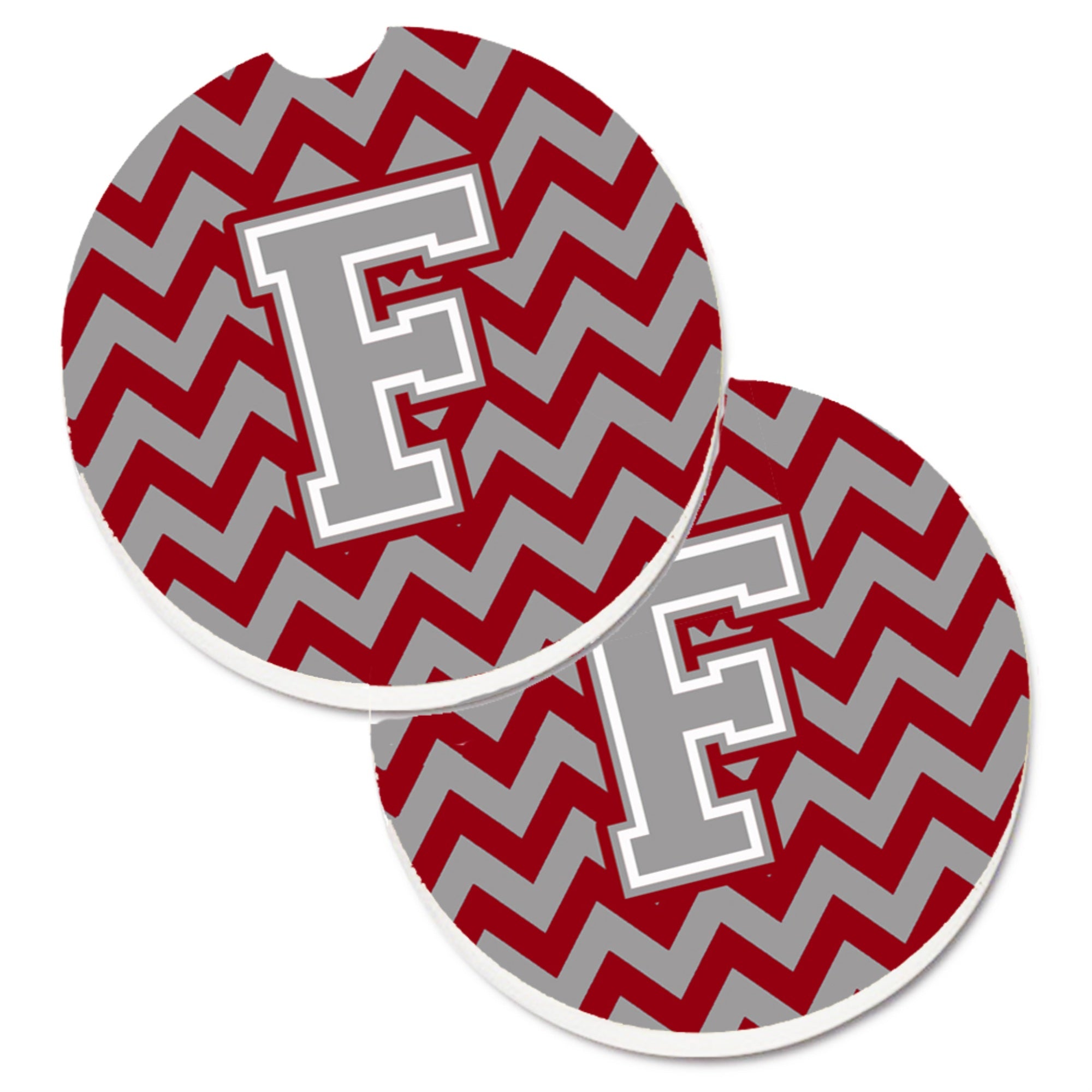 Caroline'S Treasures Letter F Chevron Crimson & Grey Set Of 2 Cup Holder Car Coasters Cj1043-Fcarc, 2.56, Multicolor