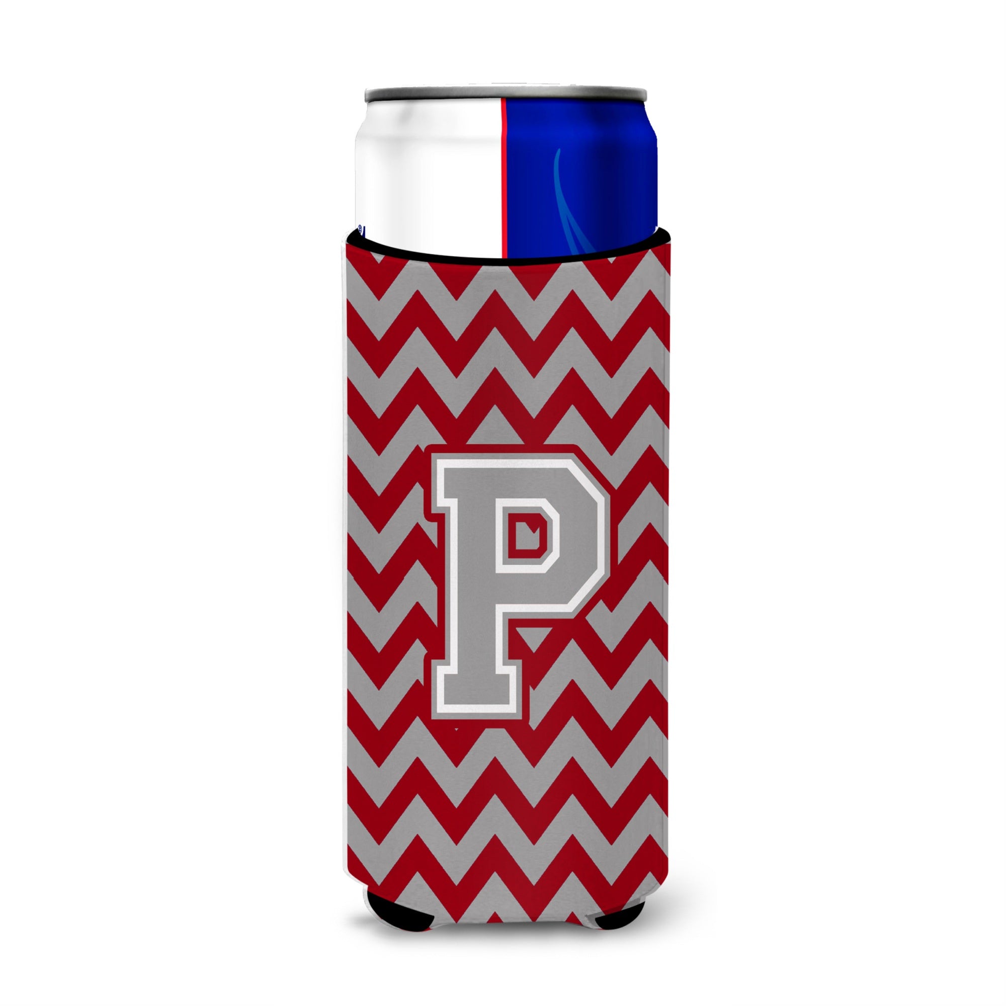Letter P Chevron Crimson And Grey   Ultra Beverage Insulators For Slim Cans Cj1043-Pmuk