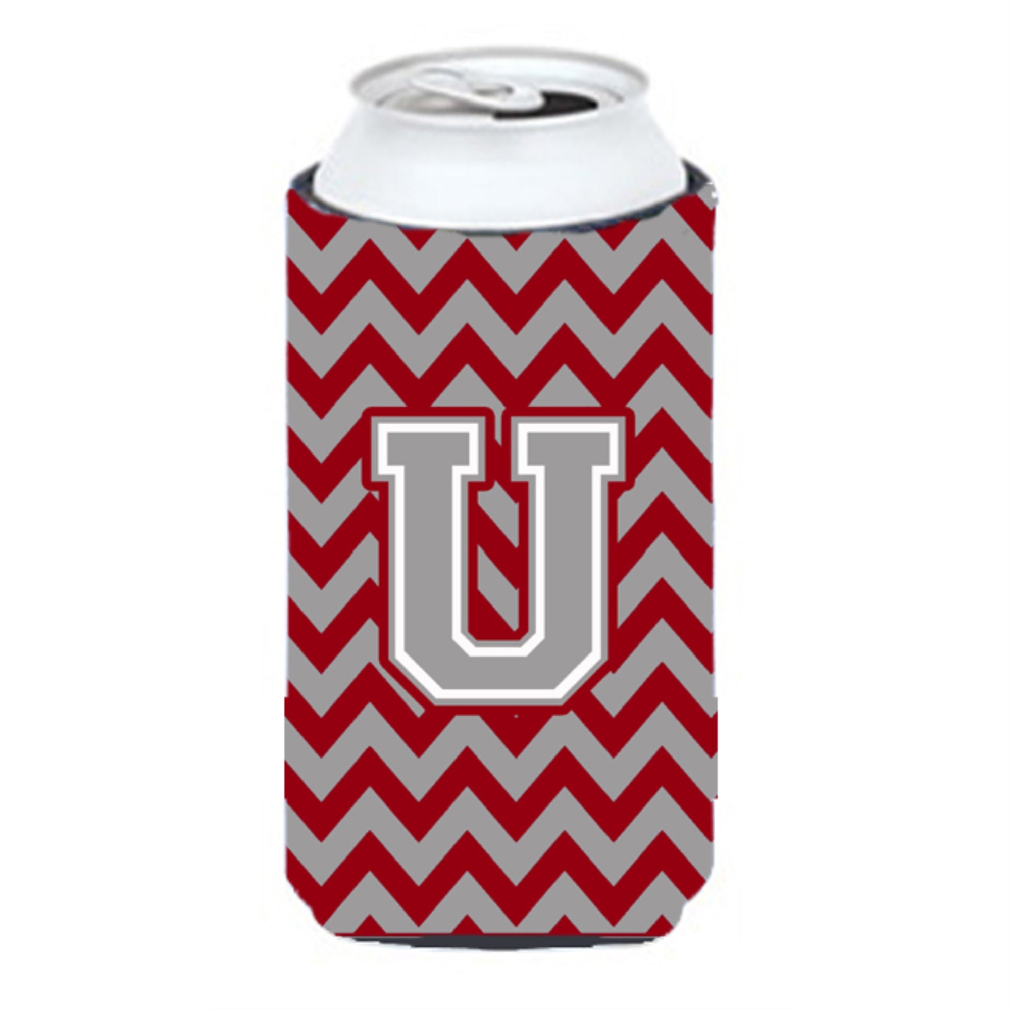 Letter U Chevron Crimson And Grey   Tall Boy Beverage Insulator Hugger Cj1043-Utbc