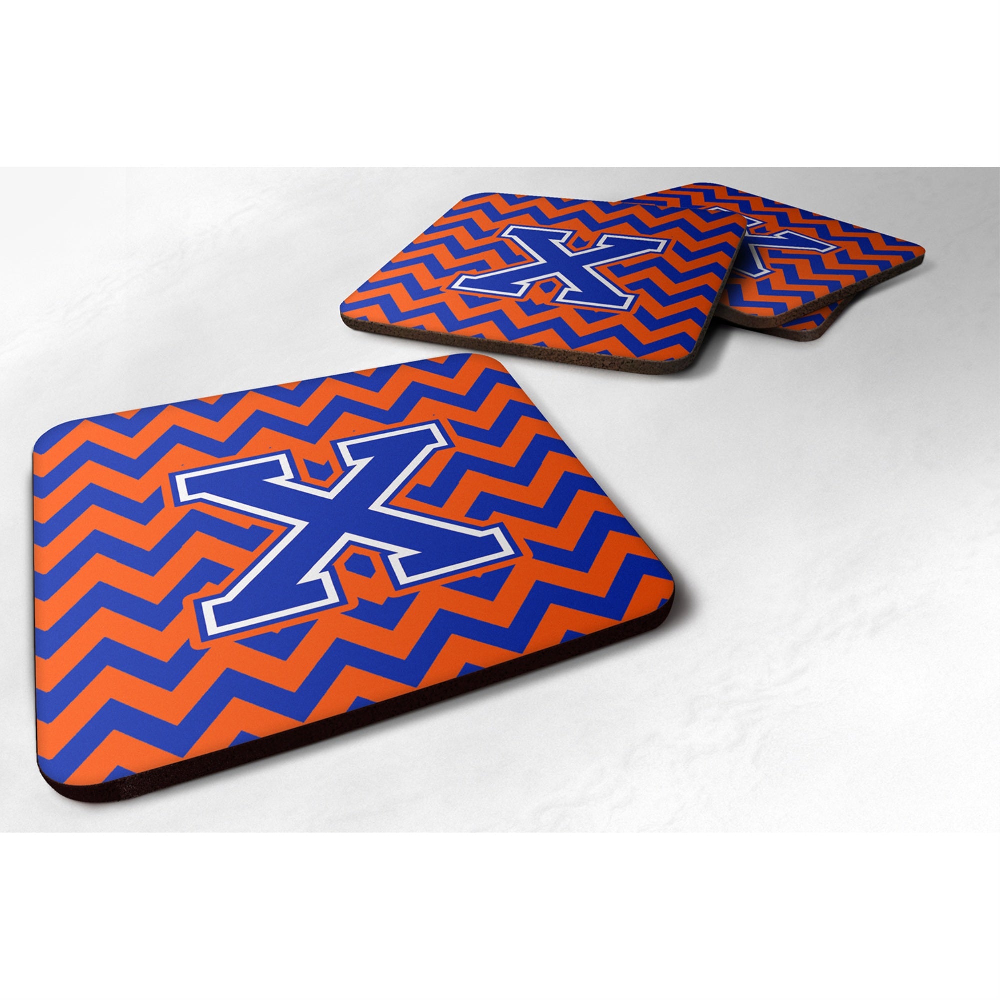 Caroline'S Treasures Cj1044-Xfc Letter X Chevron Orange And Blue Foam Coaster (Set Of 4), 3.5, Multicolor