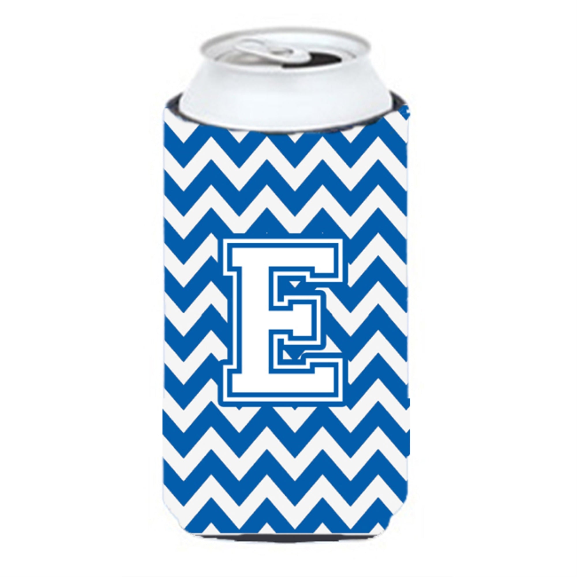 Letter E Chevron Blue And White Tall Boy Beverage Insulator Hugger Cj1045-Etbc