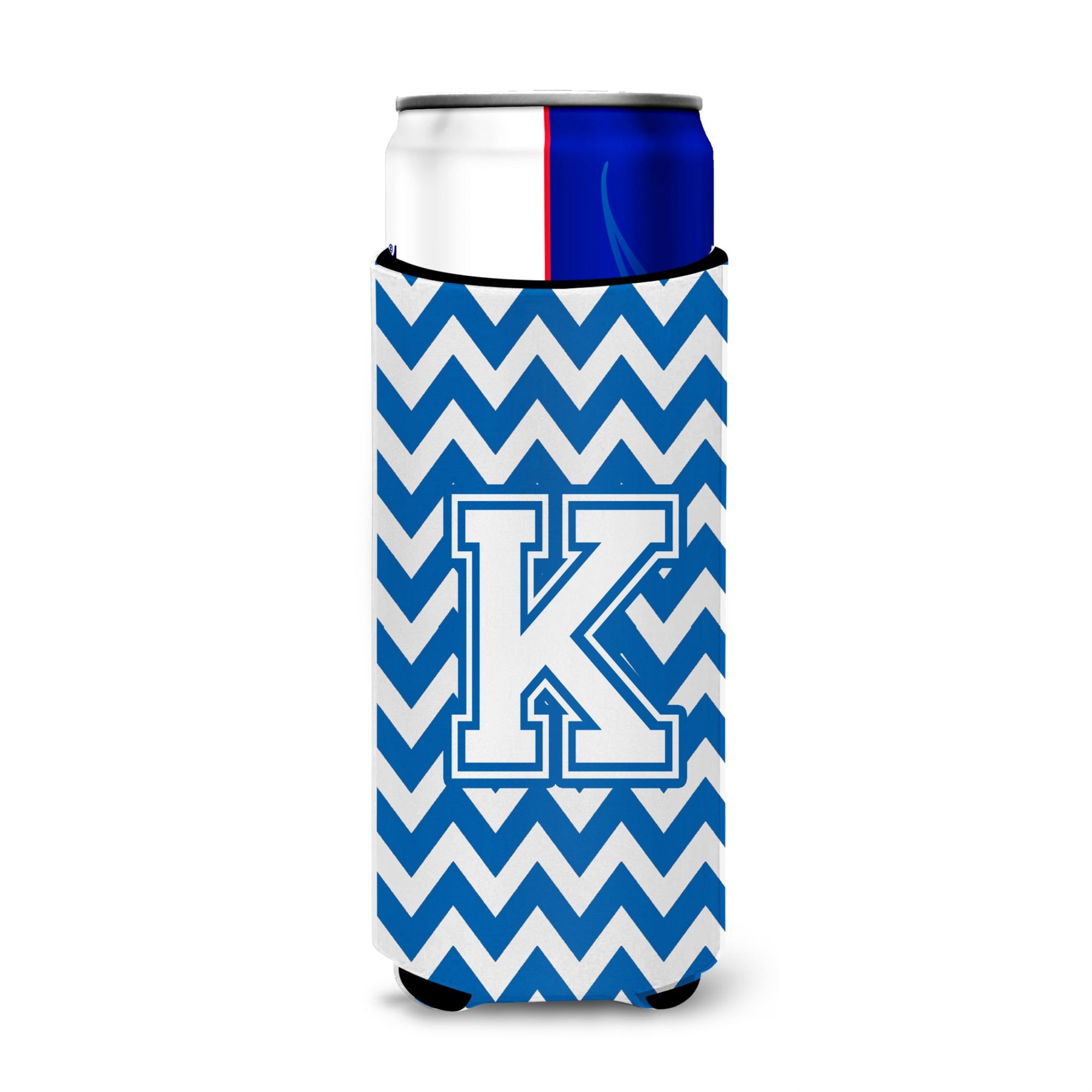 Letter K Chevron Blue And White Ultra Beverage Insulators For Slim Cans Cj1045-Kmuk