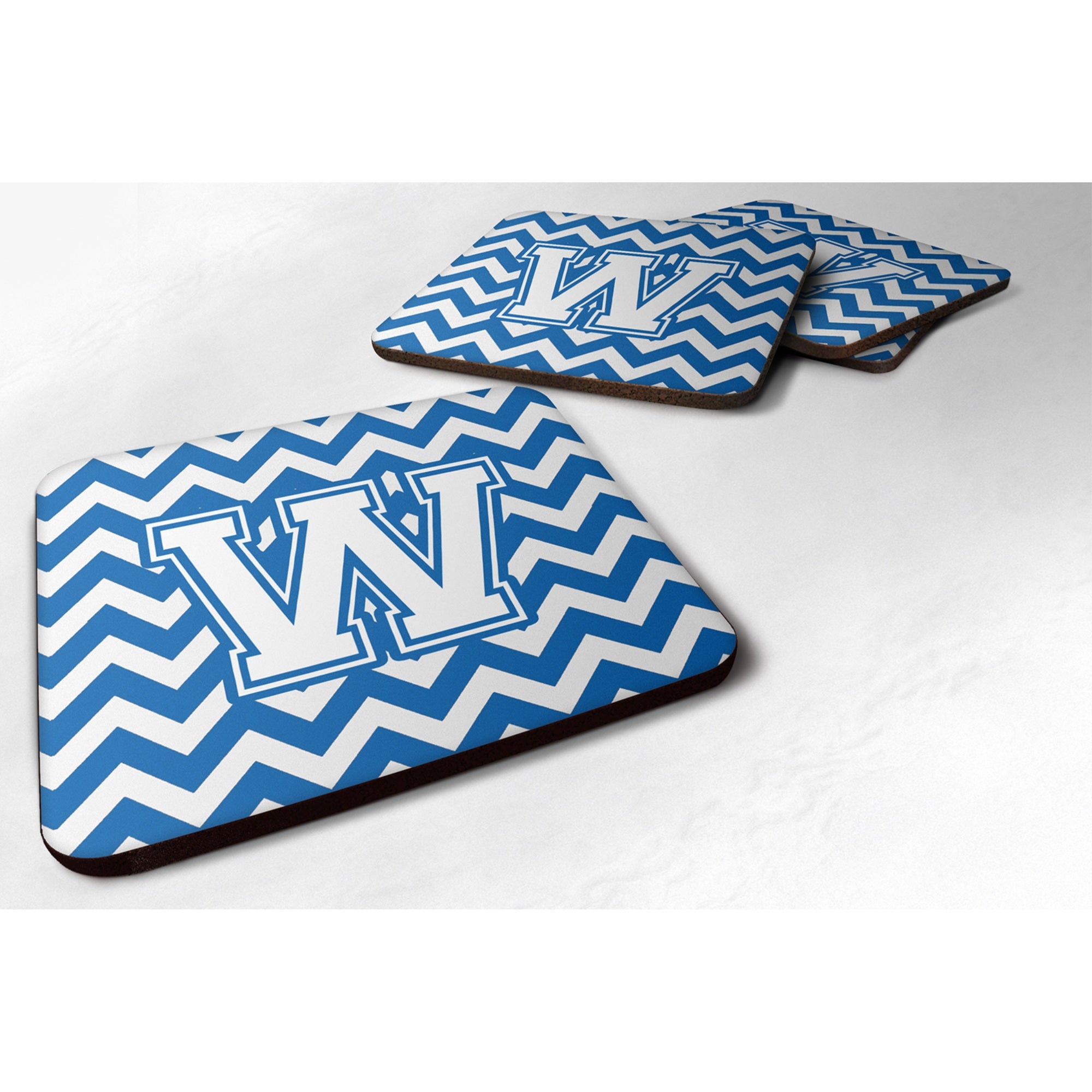 Caroline'S Treasures Cj1045-Wfc Letter W Chevron Blue And White Foam Coaster (Set Of 4), 3.5, Multicolor