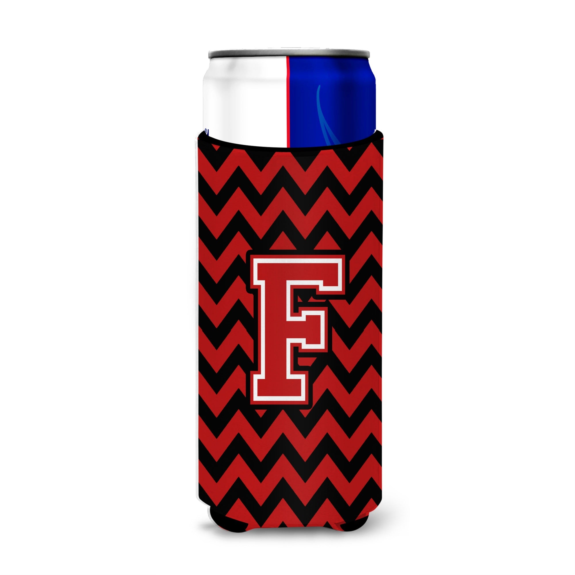 Letter F Chevron Black And Red   Ultra Beverage Insulators For Slim Cans Cj1047-Fmuk