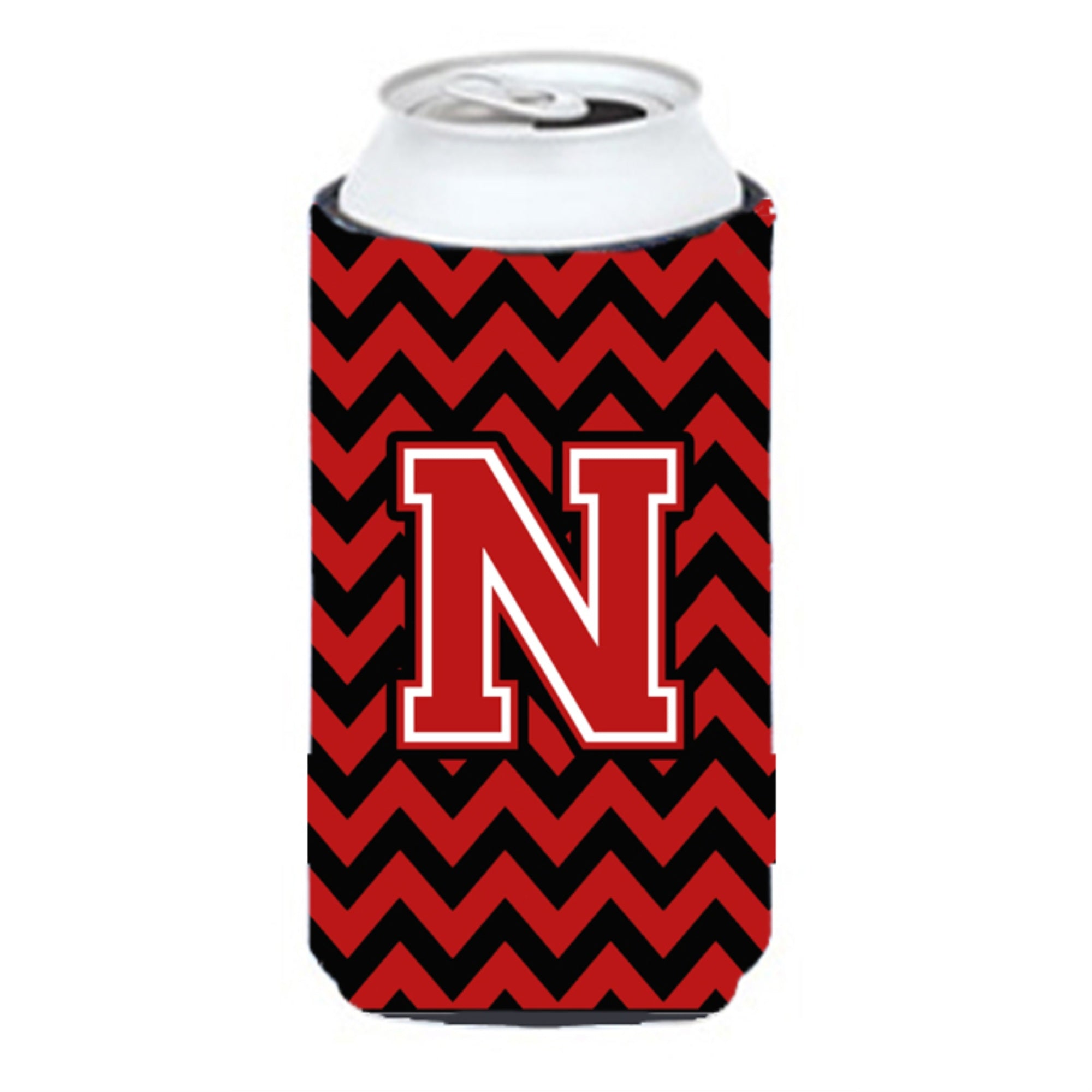 Letter N Chevron Black And Red   Tall Boy Beverage Insulator Hugger Cj1047-Ntbc