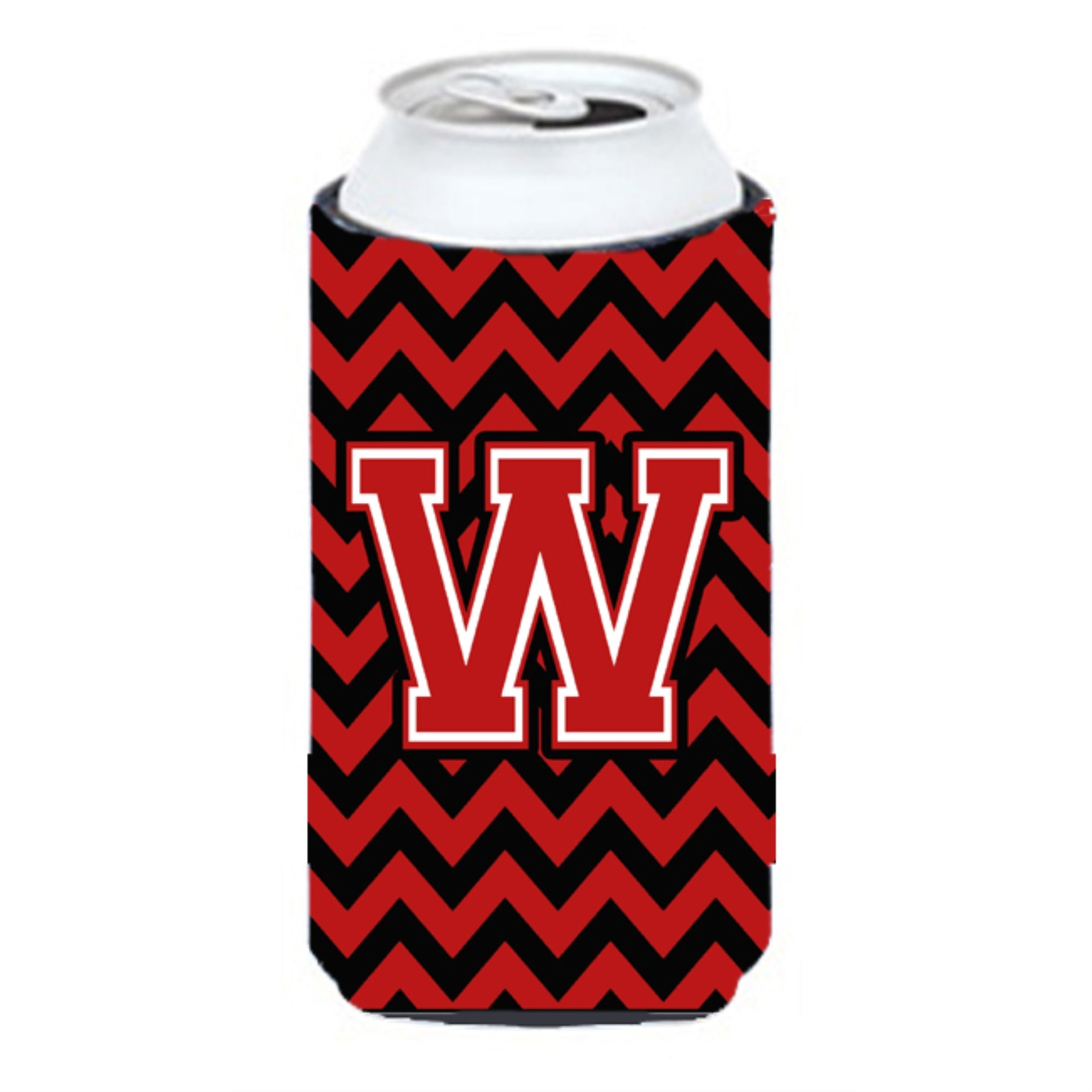 Letter W Chevron Black And Red   Tall Boy Beverage Insulator Hugger Cj1047-Wtbc