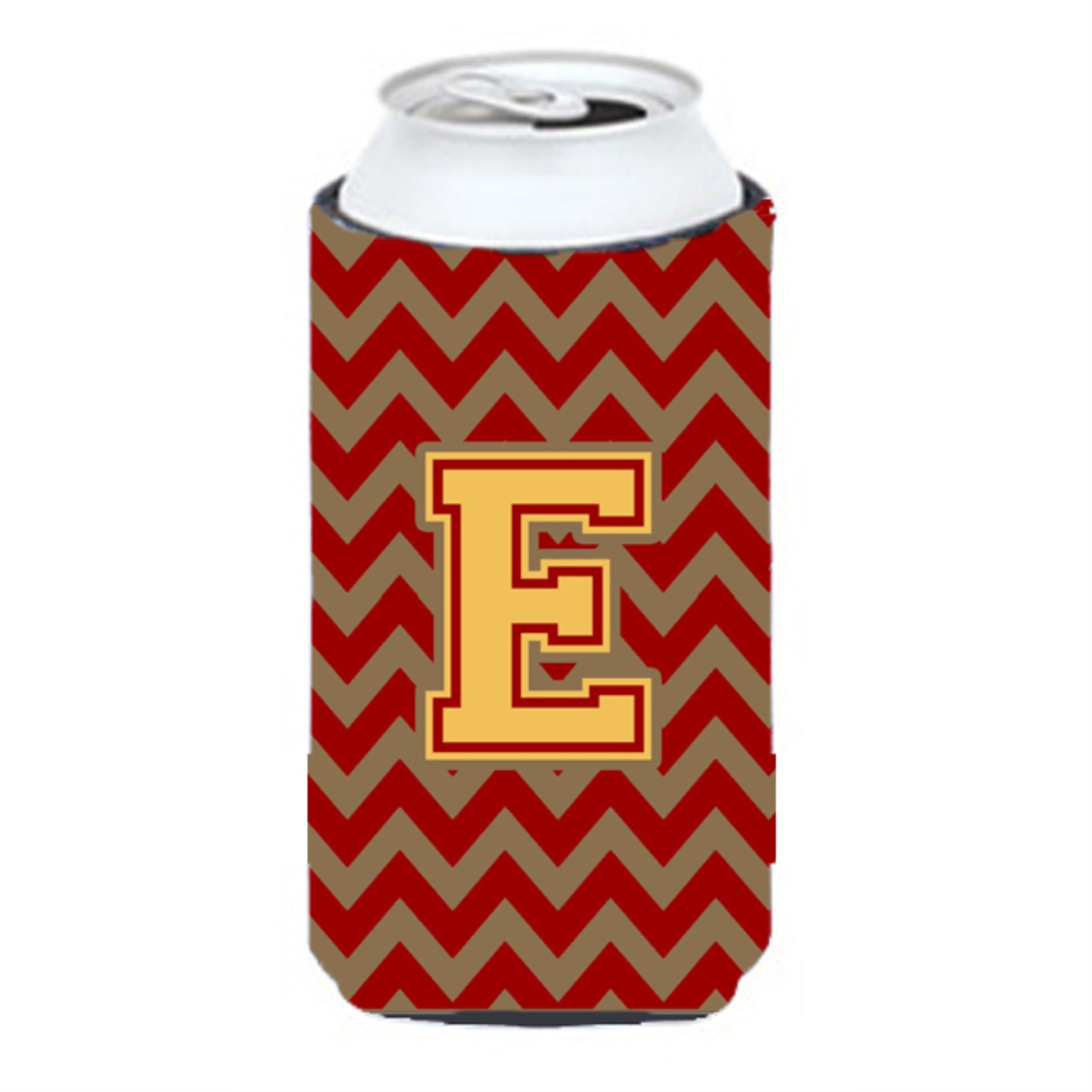 Letter E Chevron Garnet And Gold  Tall Boy Beverage Insulator Hugger Cj1048-Etbc