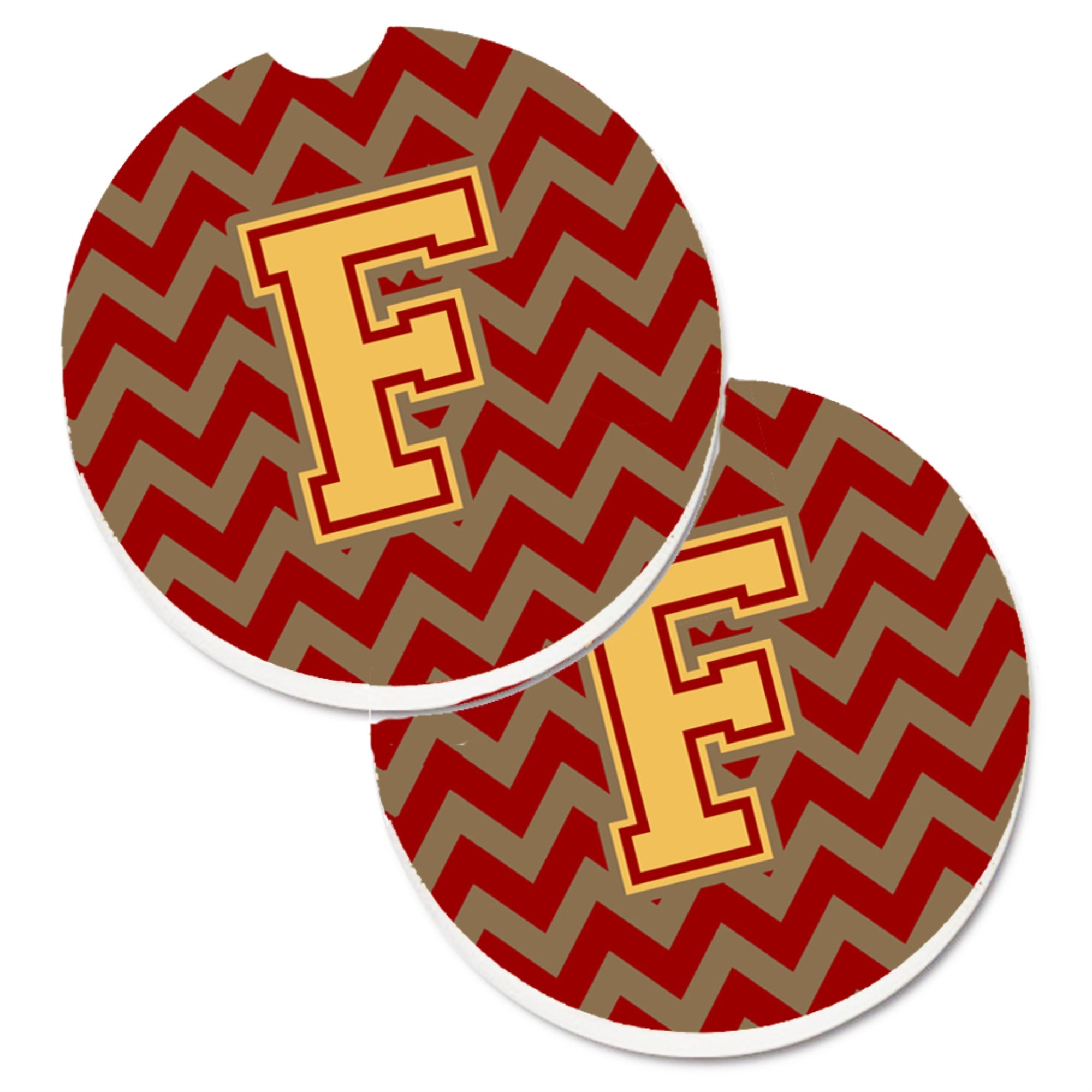 Caroline'S Treasures Letter F Chevron Garnet & Gold Set Of 2 Cup Holder Car Coasters Cj1048-Fcarc, 2.56, Multicolor