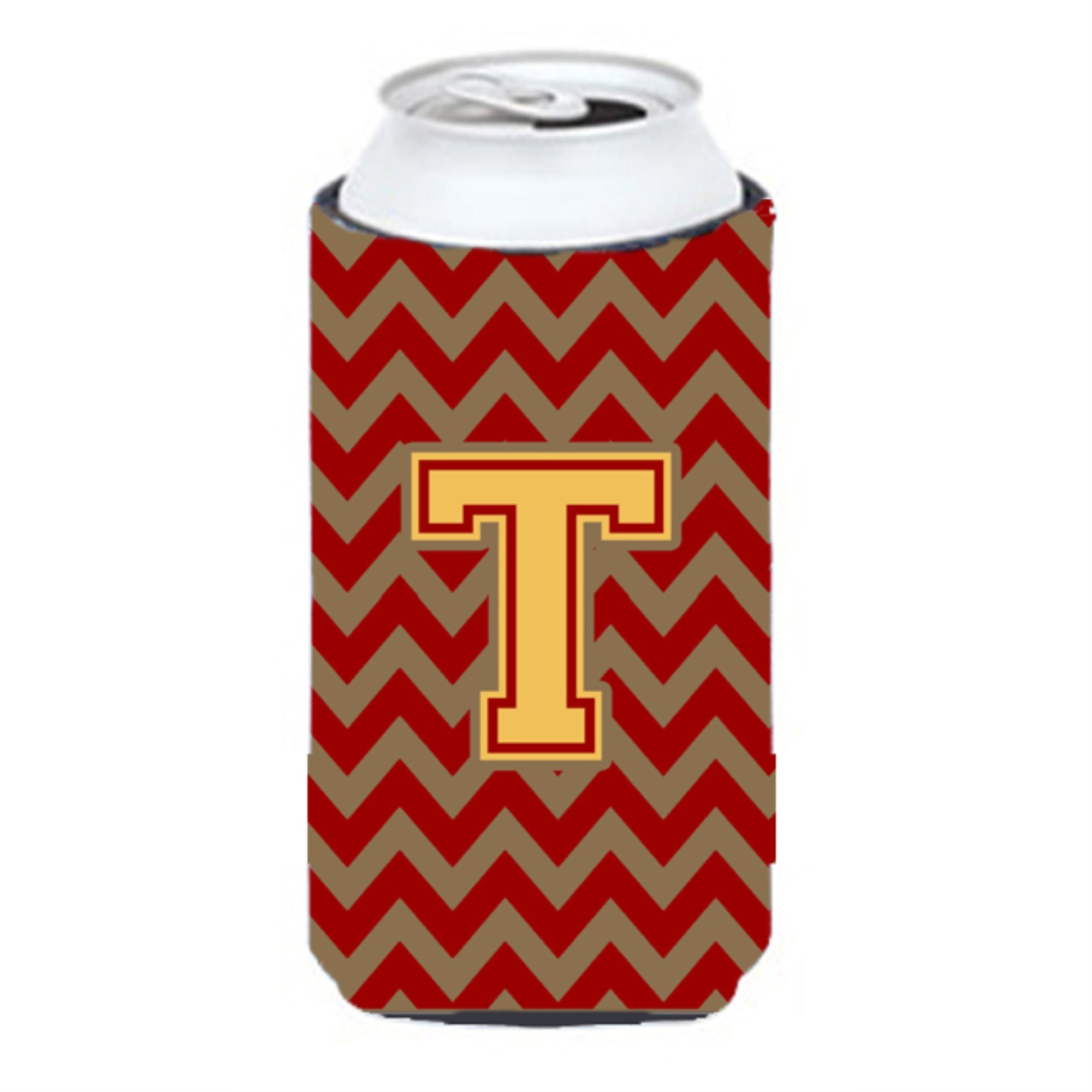 Letter T Chevron Garnet And Gold  Tall Boy Beverage Insulator Hugger Cj1048-Ttbc