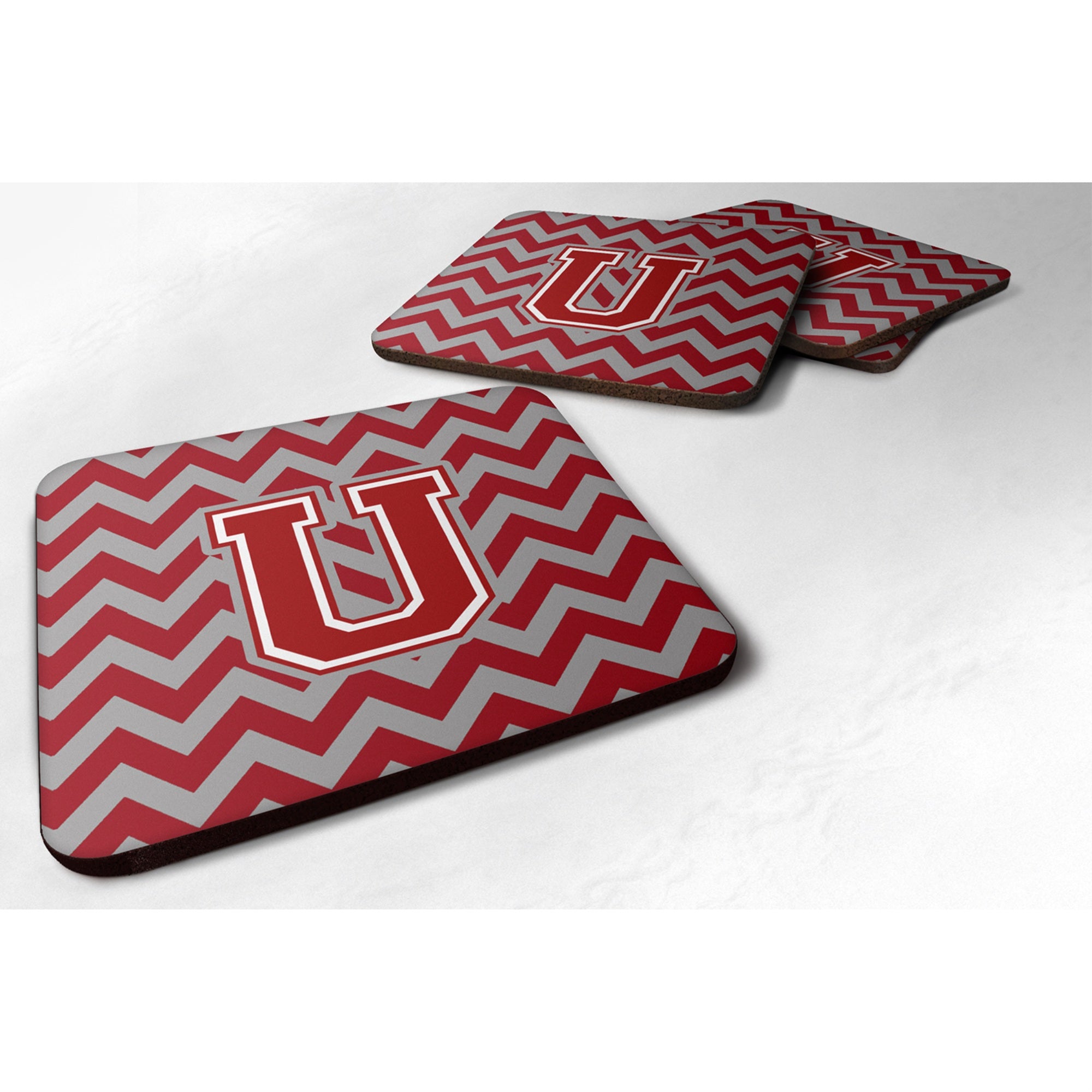 Caroline'S Treasures Cj1049-Ufc Letter U Chevron Maroon And White Foam Coaster (Set Of 4), 3.5, Multicolor