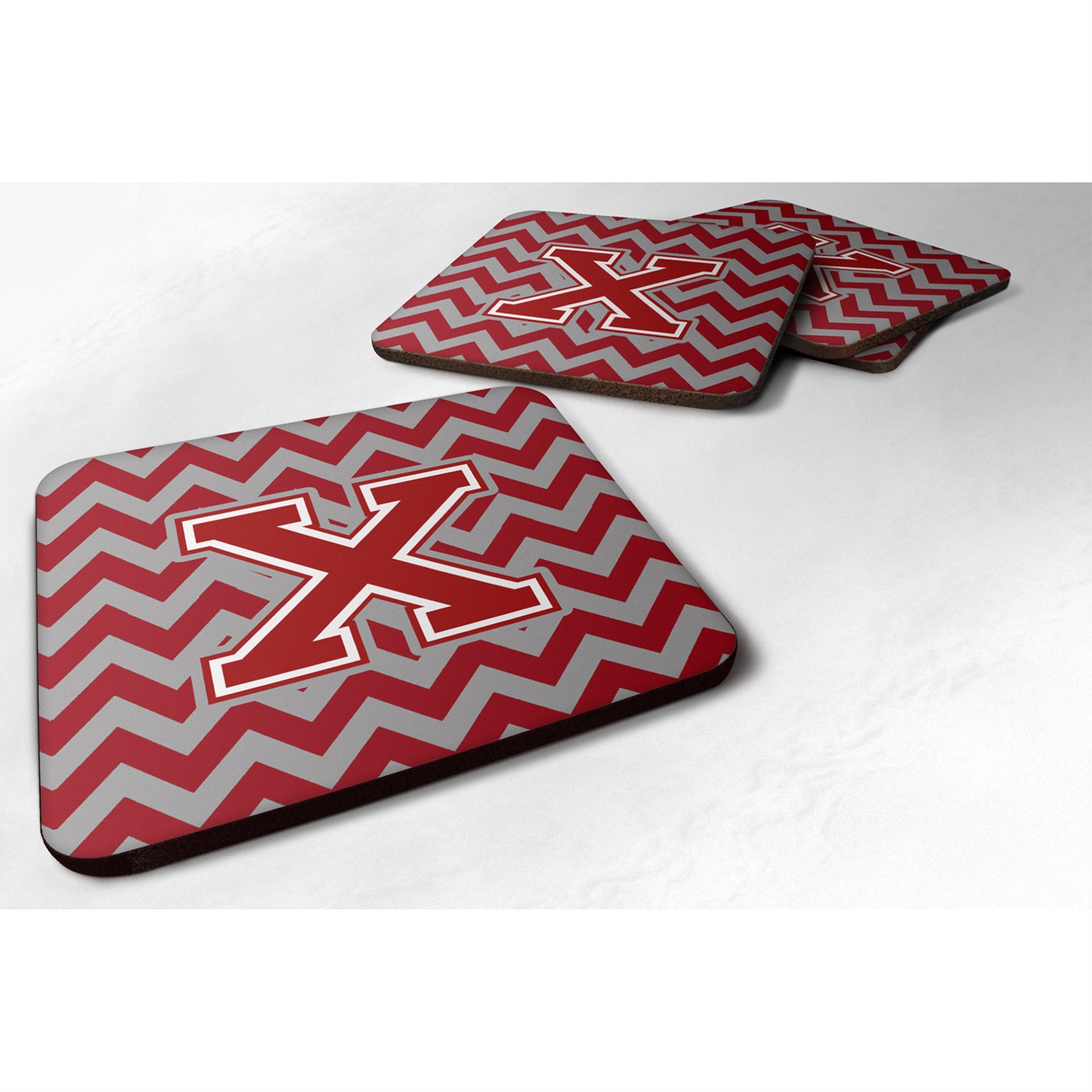 Caroline'S Treasures Cj1049-Xfc Letter X Chevron Maroon And White Foam Coaster (Set Of 4), 3.5, Multicolor