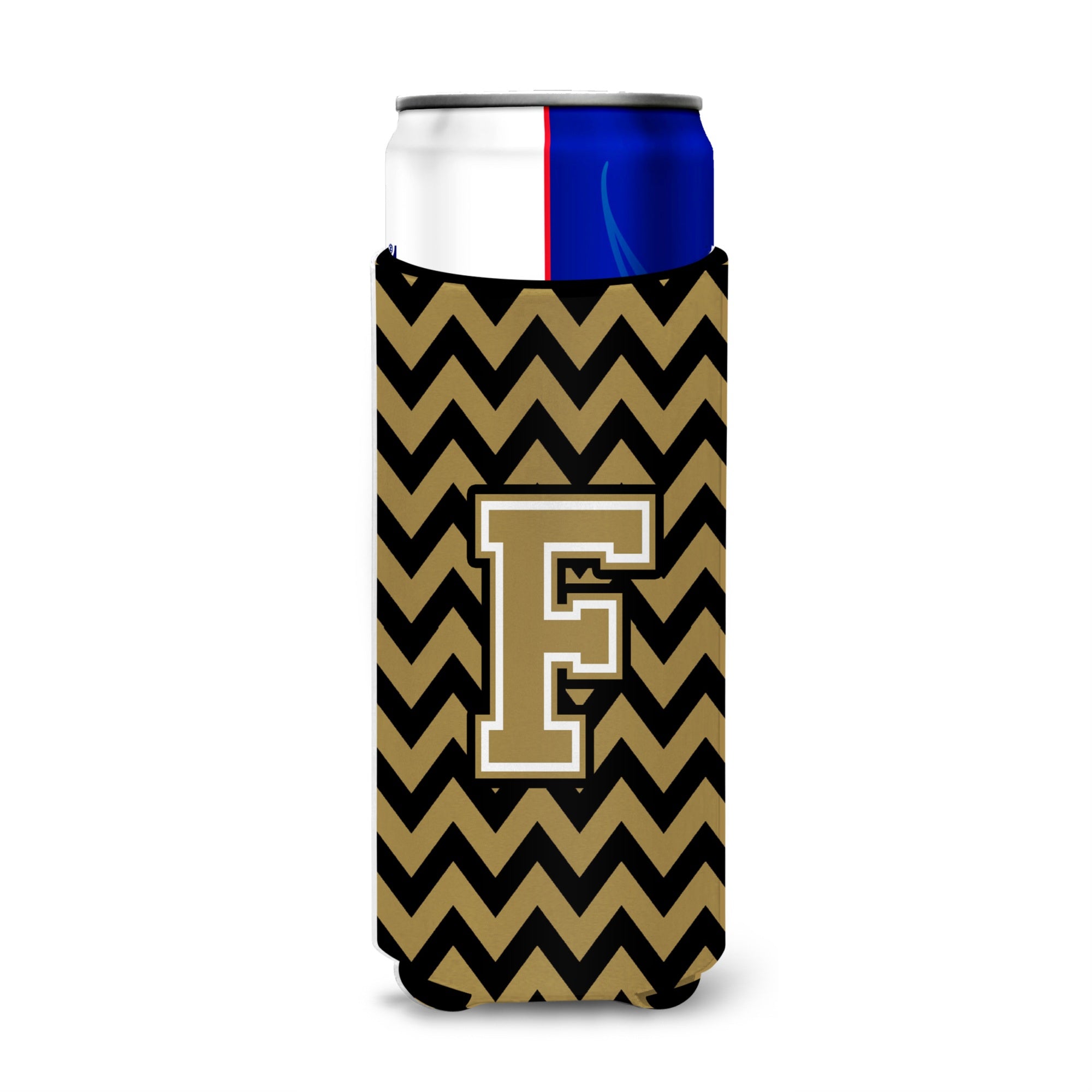 Letter F Chevron Black And Gold  Ultra Beverage Insulators For Slim Cans Cj1050-Fmuk