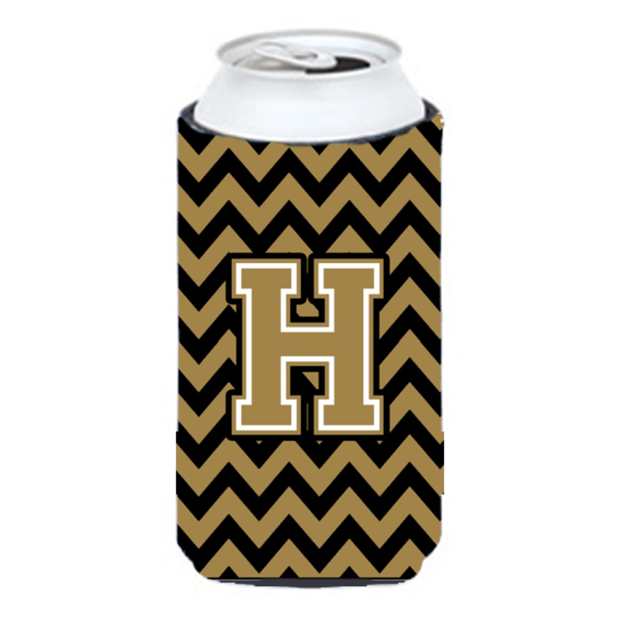 Letter H Chevron Black And Gold  Tall Boy Beverage Insulator Hugger Cj1050-Htbc