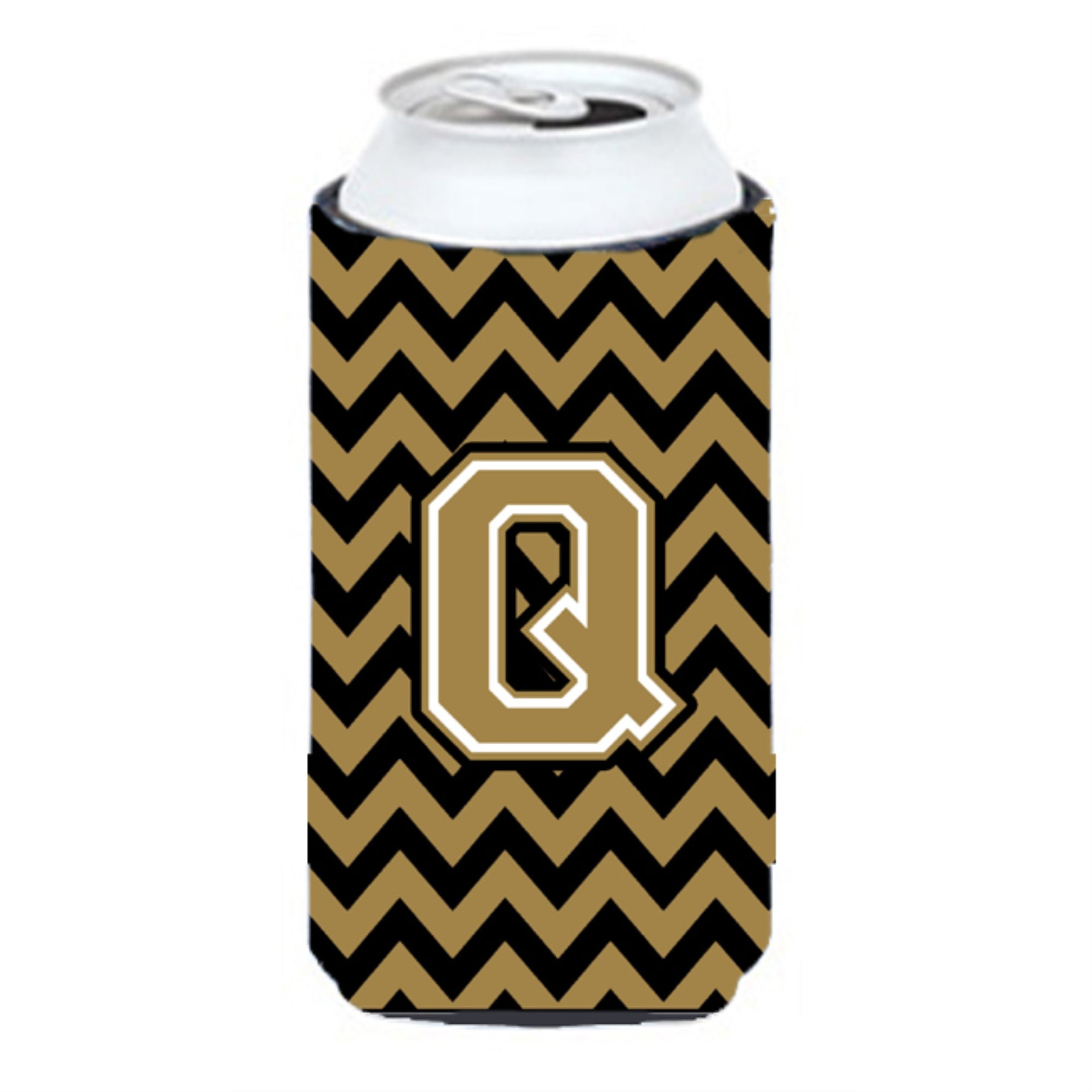 Letter Q Chevron Black And Gold  Tall Boy Beverage Insulator Hugger Cj1050-Qtbc