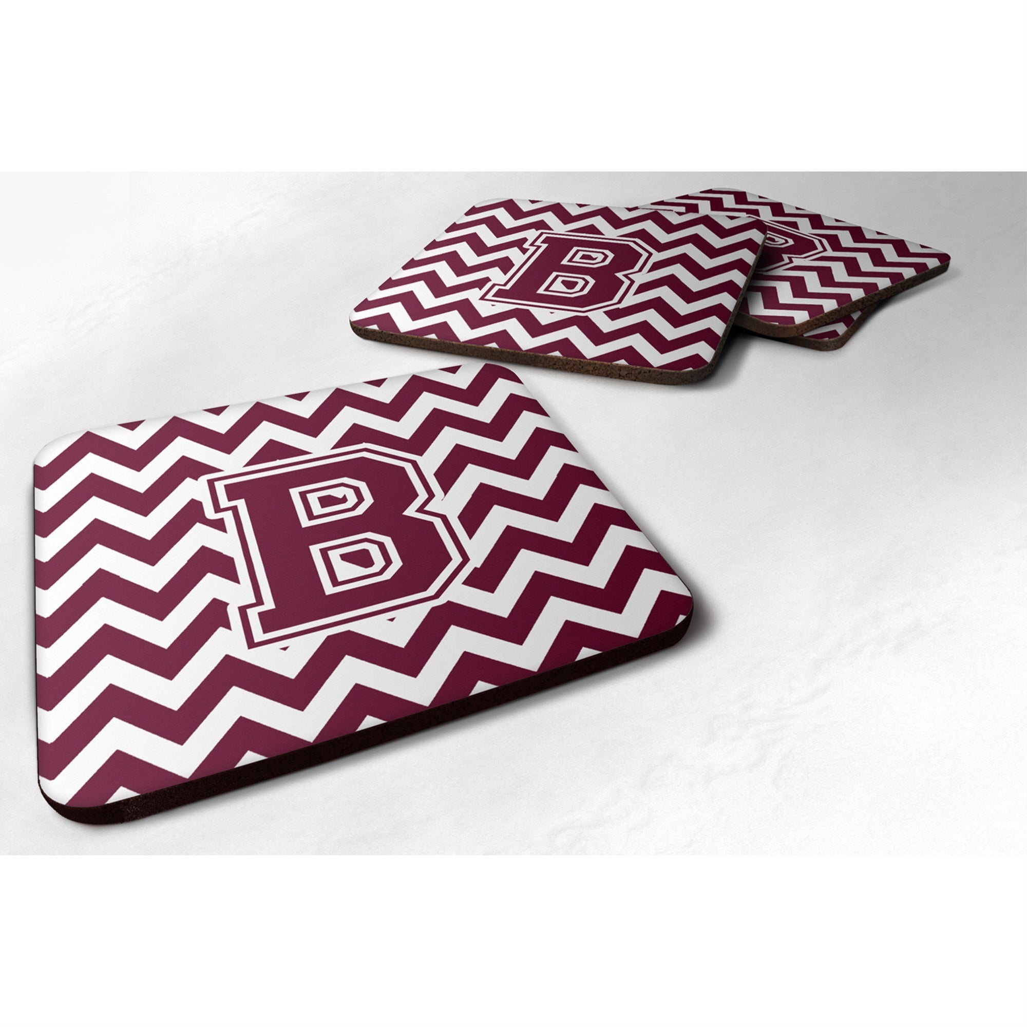 Caroline'S Treasures Cj1051-Bfc Letter B Chevron Maroon And White Foam Coaster (Set Of 4), 3.5, Multicolor