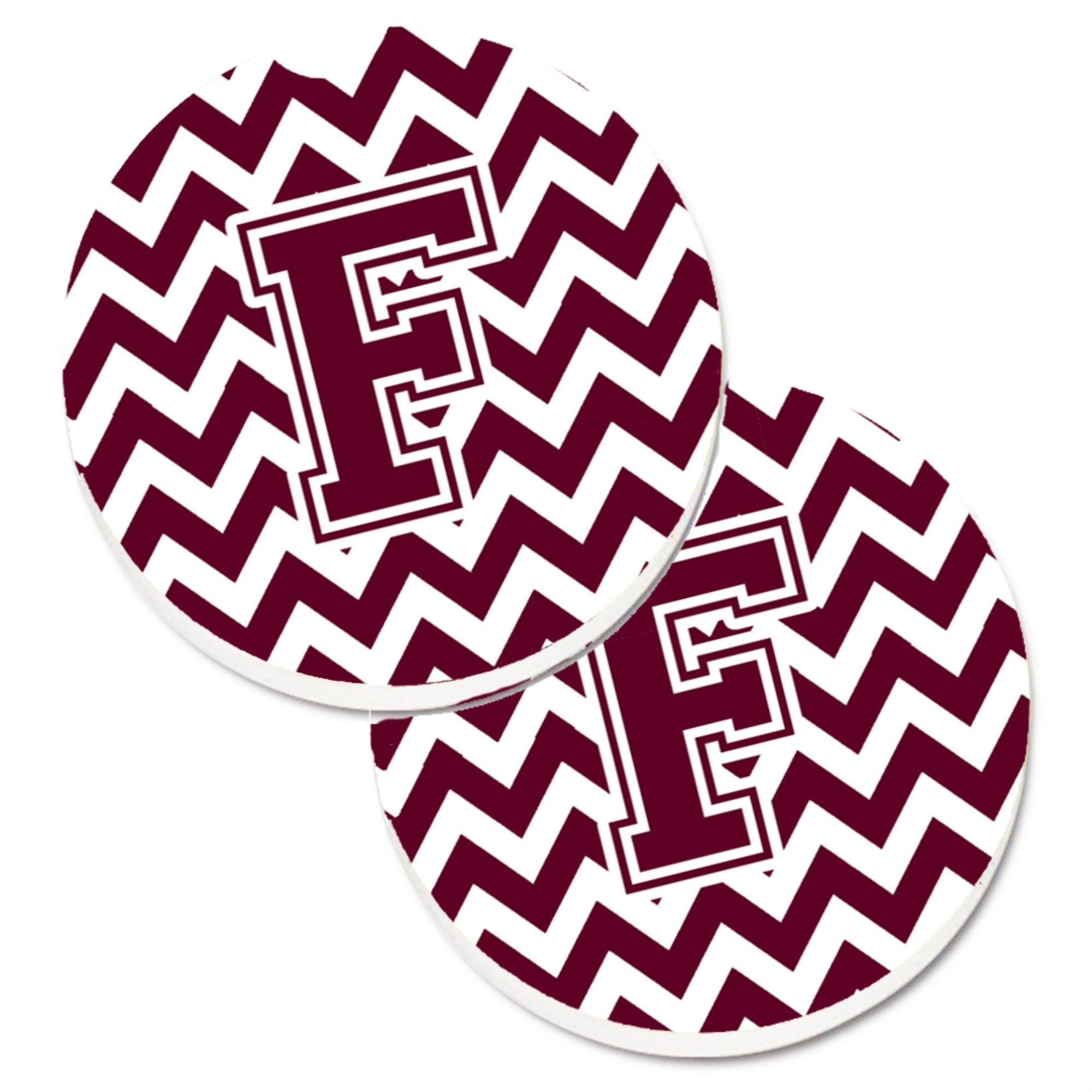 Caroline'S Treasures Letter F Chevron Maroon & White Set Of 2 Cup Holder Car Coasters Cj1051-Fcarc, 2.56, Multicolor