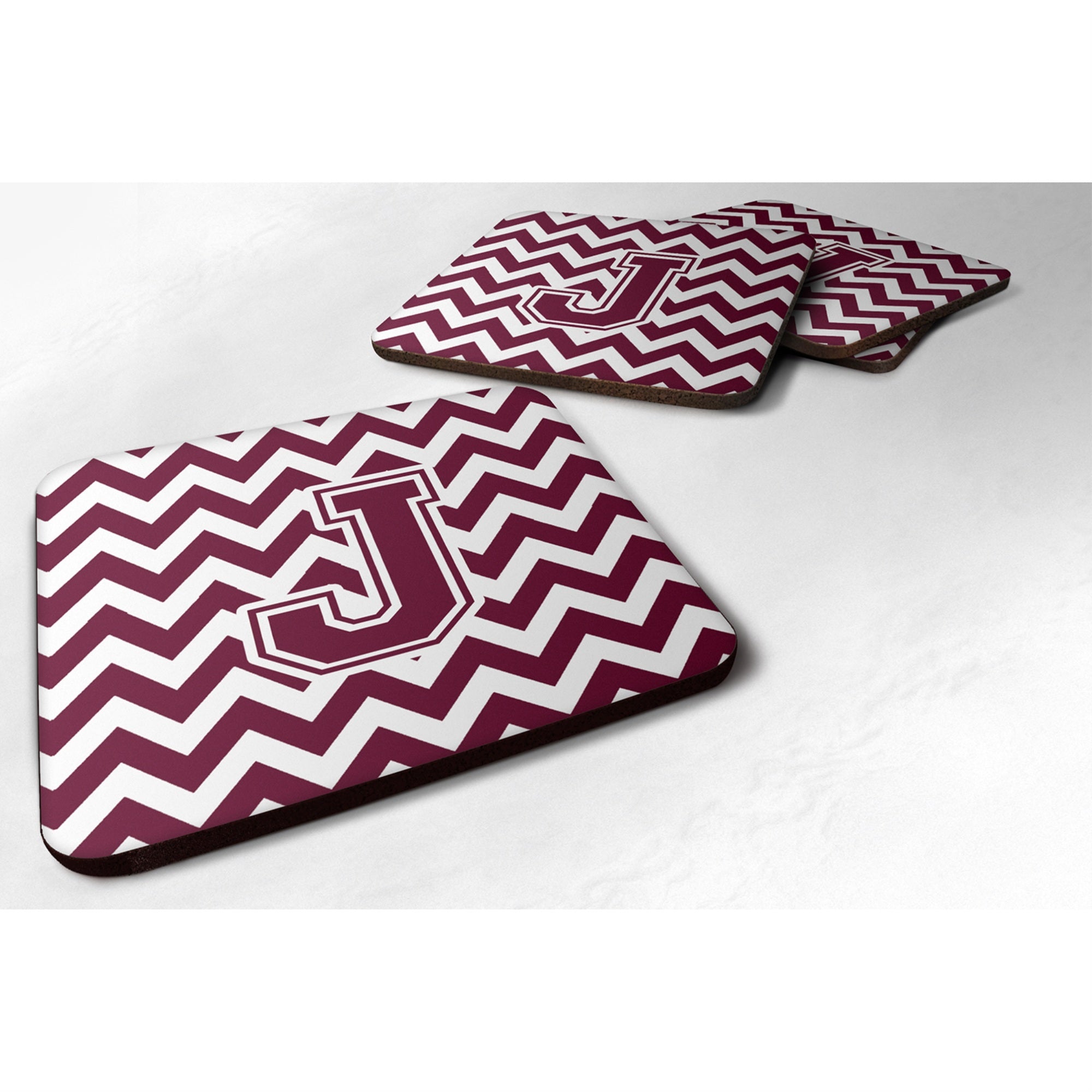 Caroline'S Treasures Cj1051-Jfc Letter J Chevron Maroon And White Foam Coaster (Set Of 4), 3.5, Multicolor