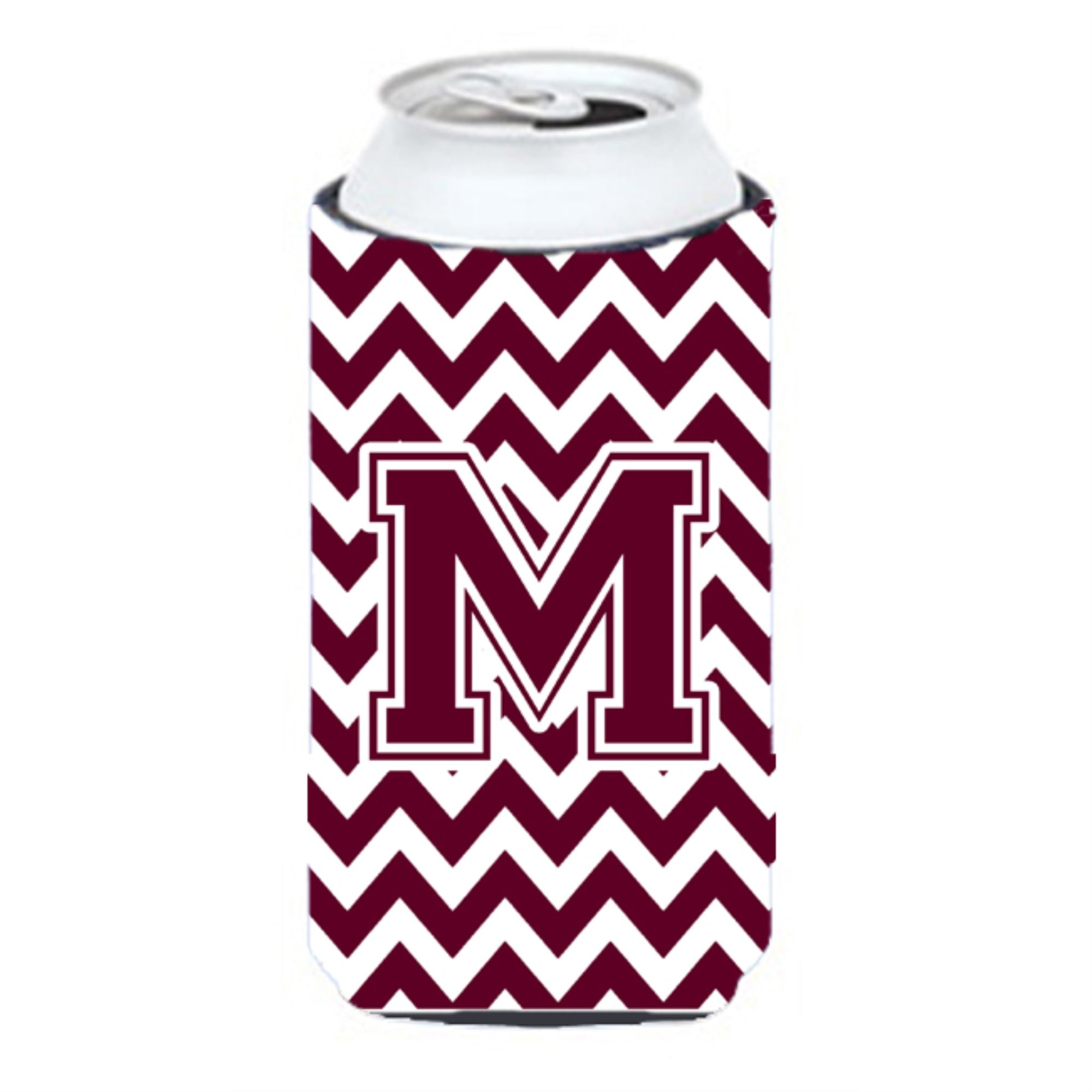 Letter M Chevron Maroon And White  Tall Boy Beverage Insulator Hugger Cj1051-Mtbc