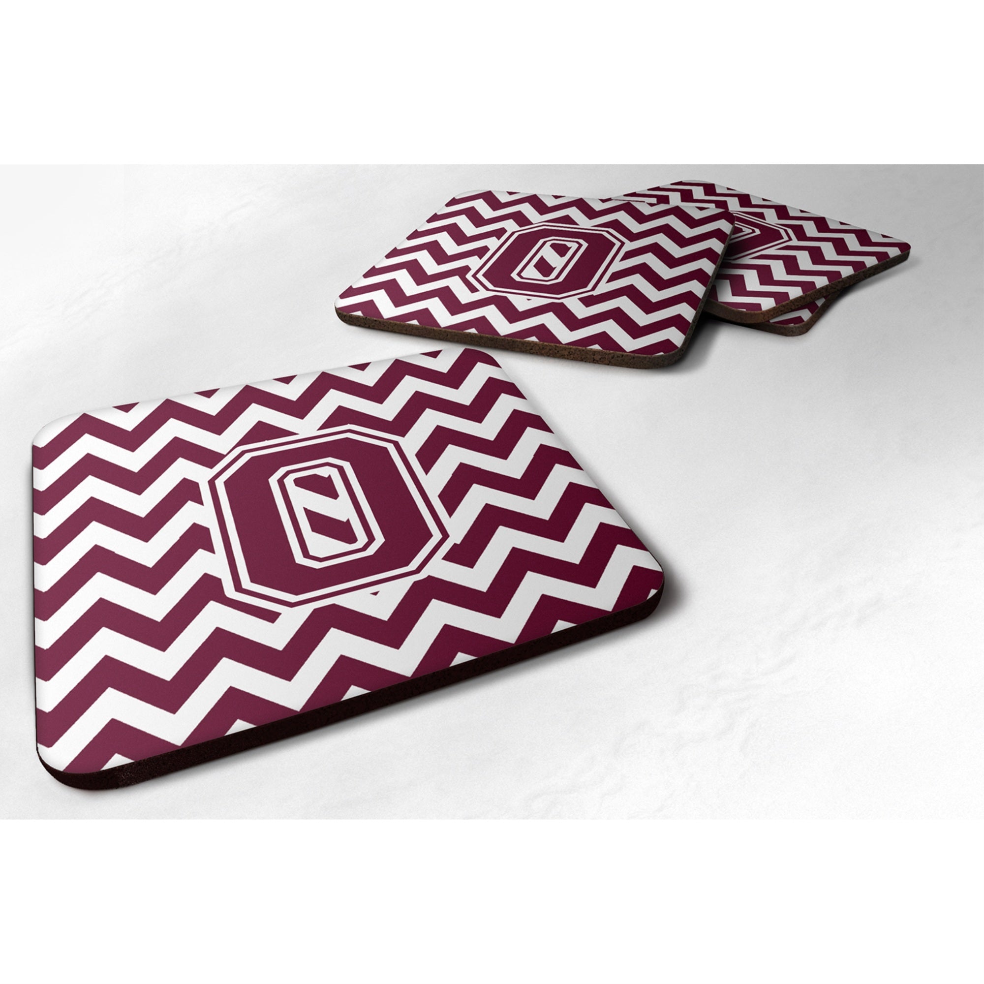 Caroline'S Treasures Cj1051-Ofc Letter O Chevron Maroon And White Foam Coaster (Set Of 4), 3.5, Multicolor