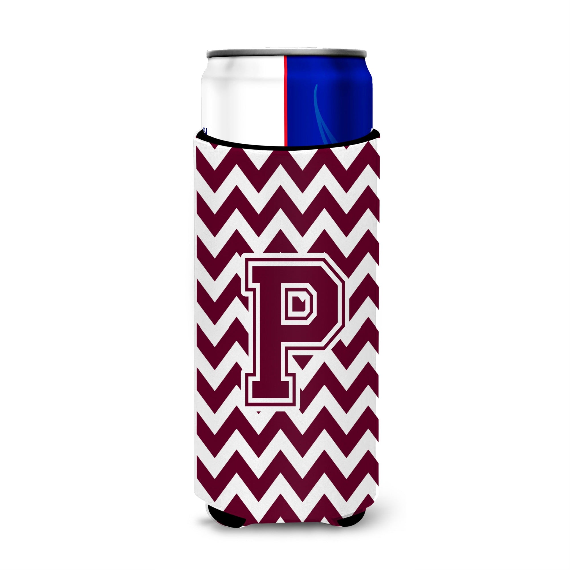 Letter P Chevron Maroon And White  Ultra Beverage Insulators For Slim Cans Cj1051-Pmuk