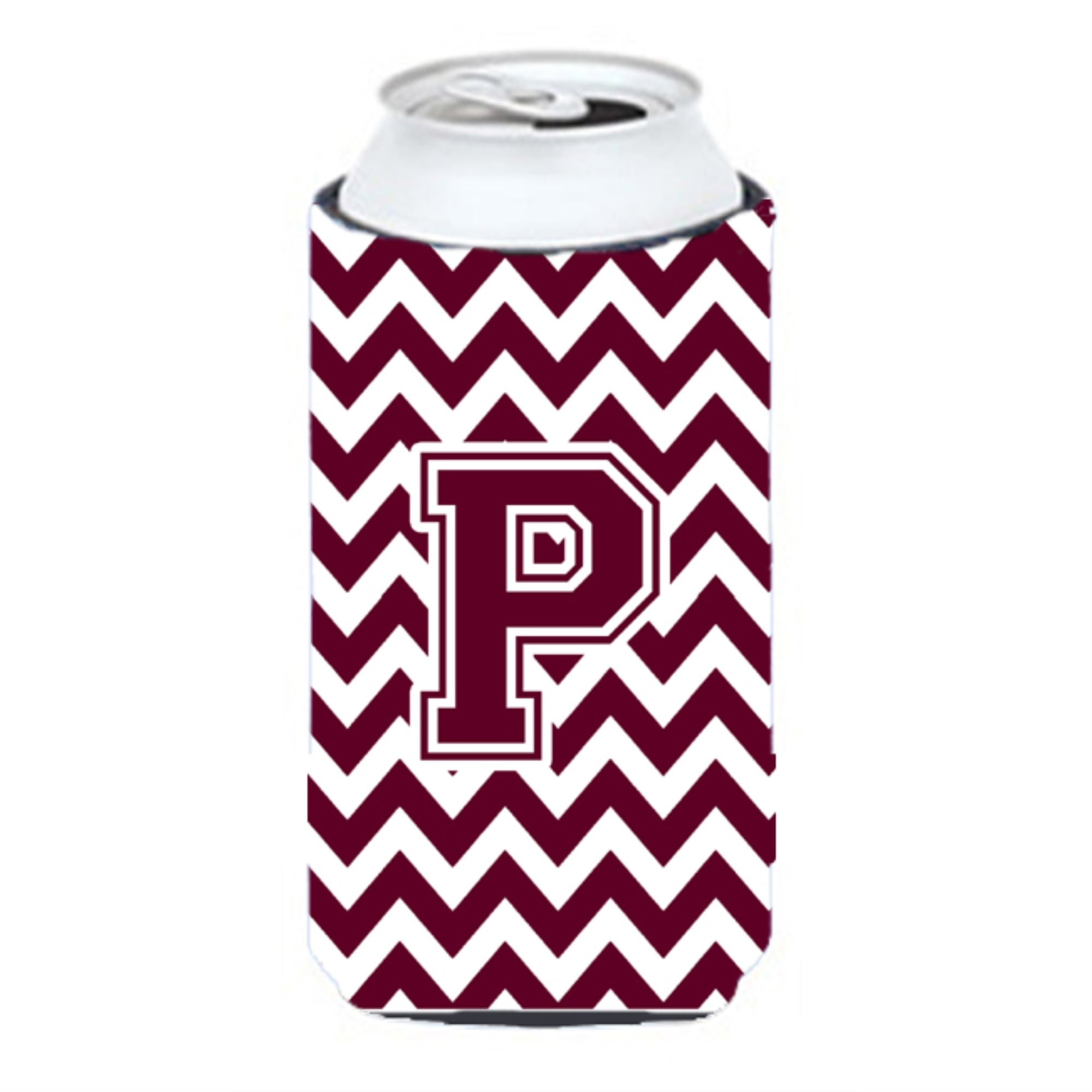 Letter P Chevron Maroon And White  Tall Boy Beverage Insulator Hugger Cj1051-Ptbc