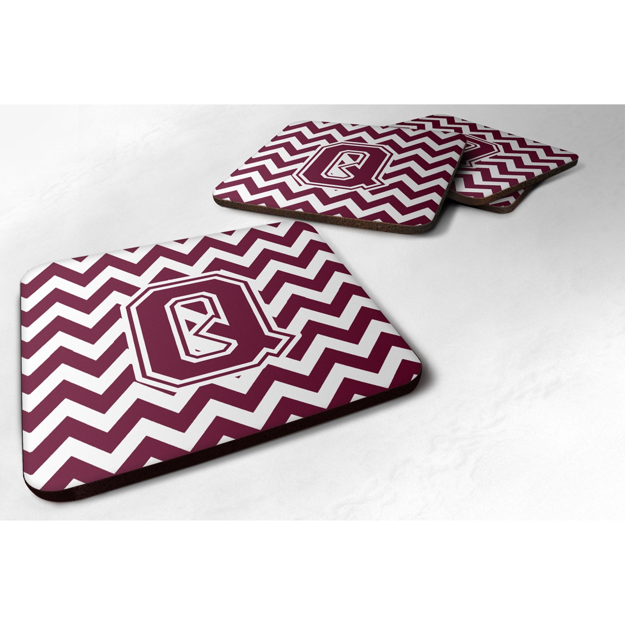 Caroline'S Treasures Cj1051-Qfc Letter Q Chevron Maroon And White Foam Coaster (Set Of 4), 3.5, Multicolor