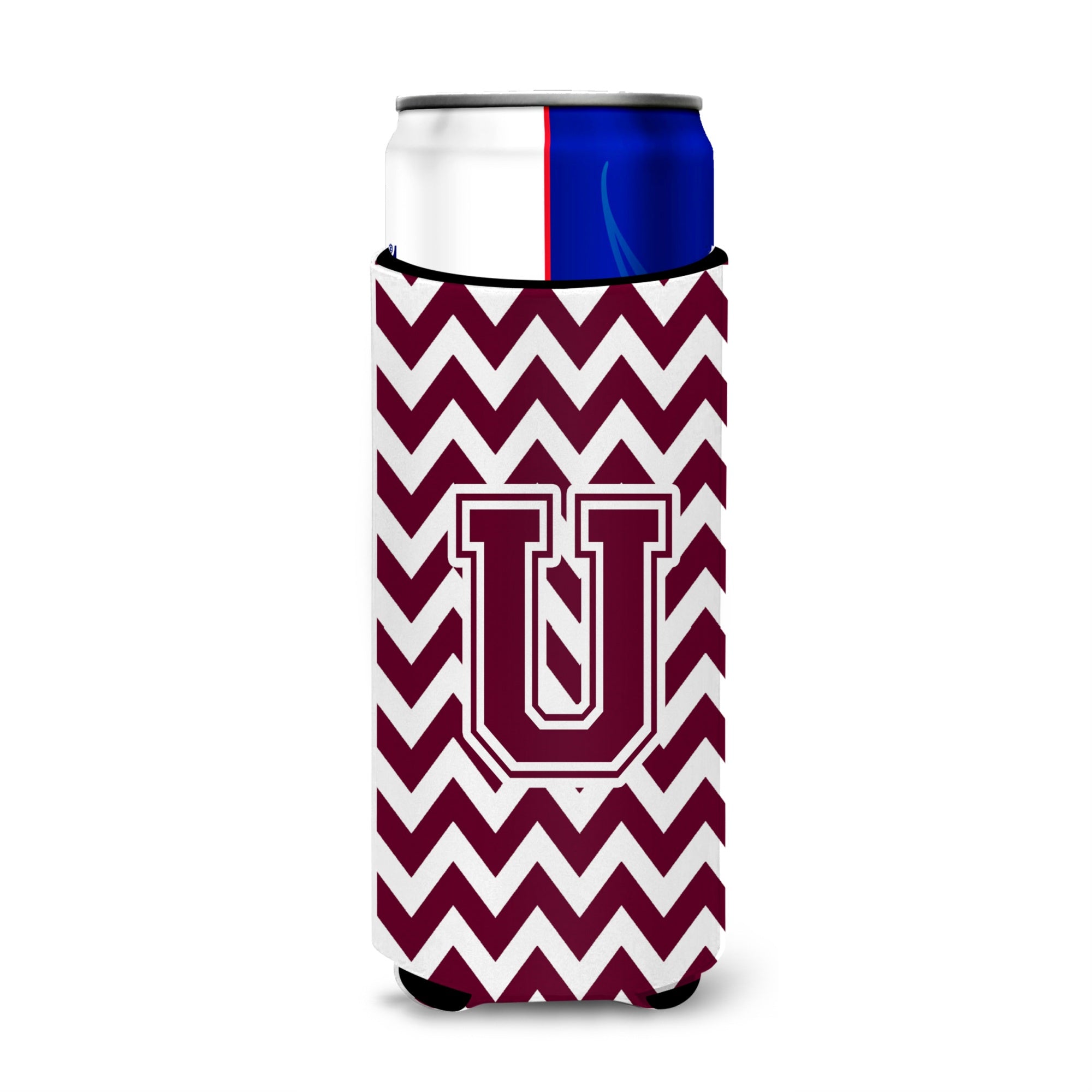 Letter U Chevron Maroon And White  Ultra Beverage Insulators For Slim Cans Cj1051-Umuk