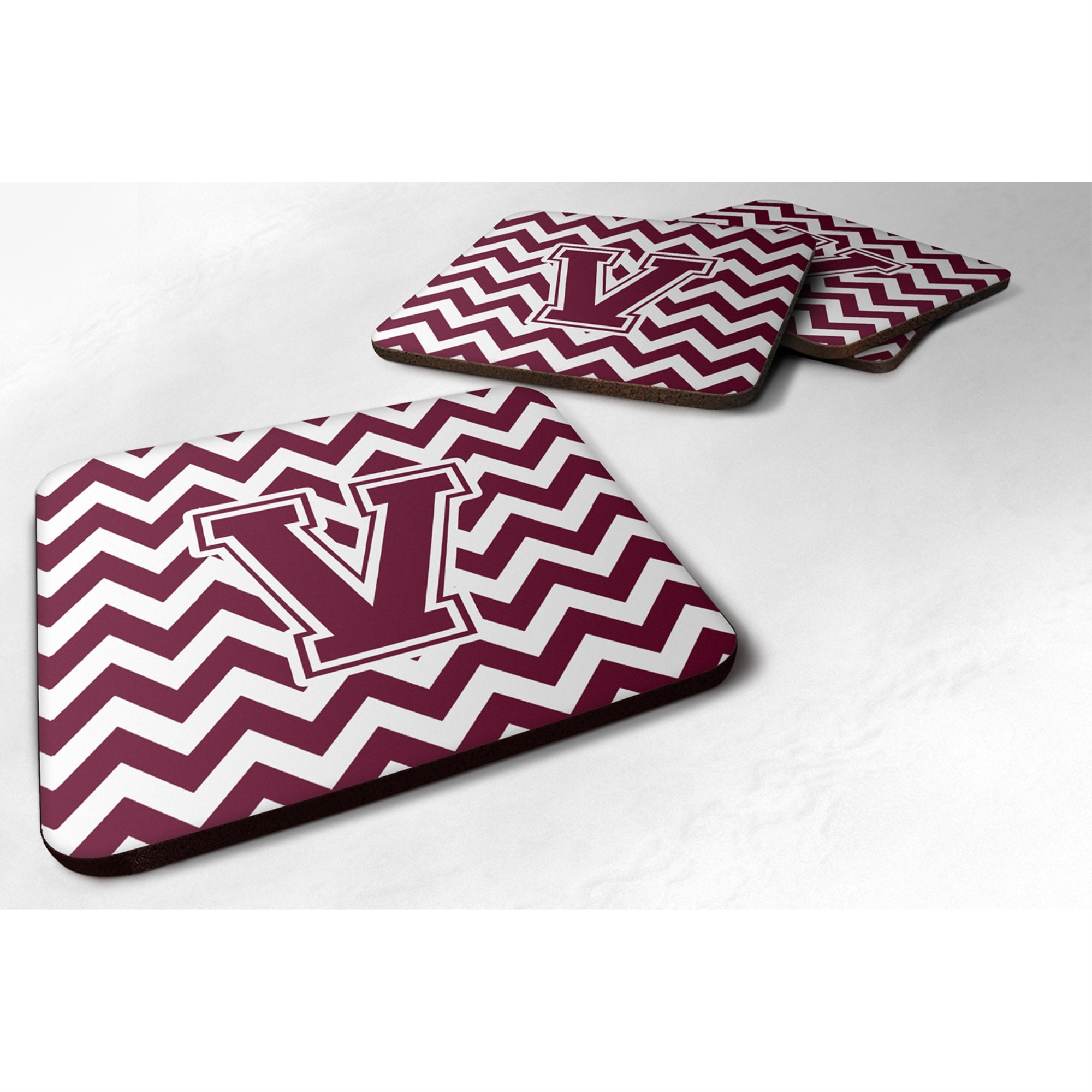 Caroline'S Treasures Cj1051-Vfc Letter V Chevron Maroon And White Foam Coaster (Set Of 4), 3.5, Multicolor
