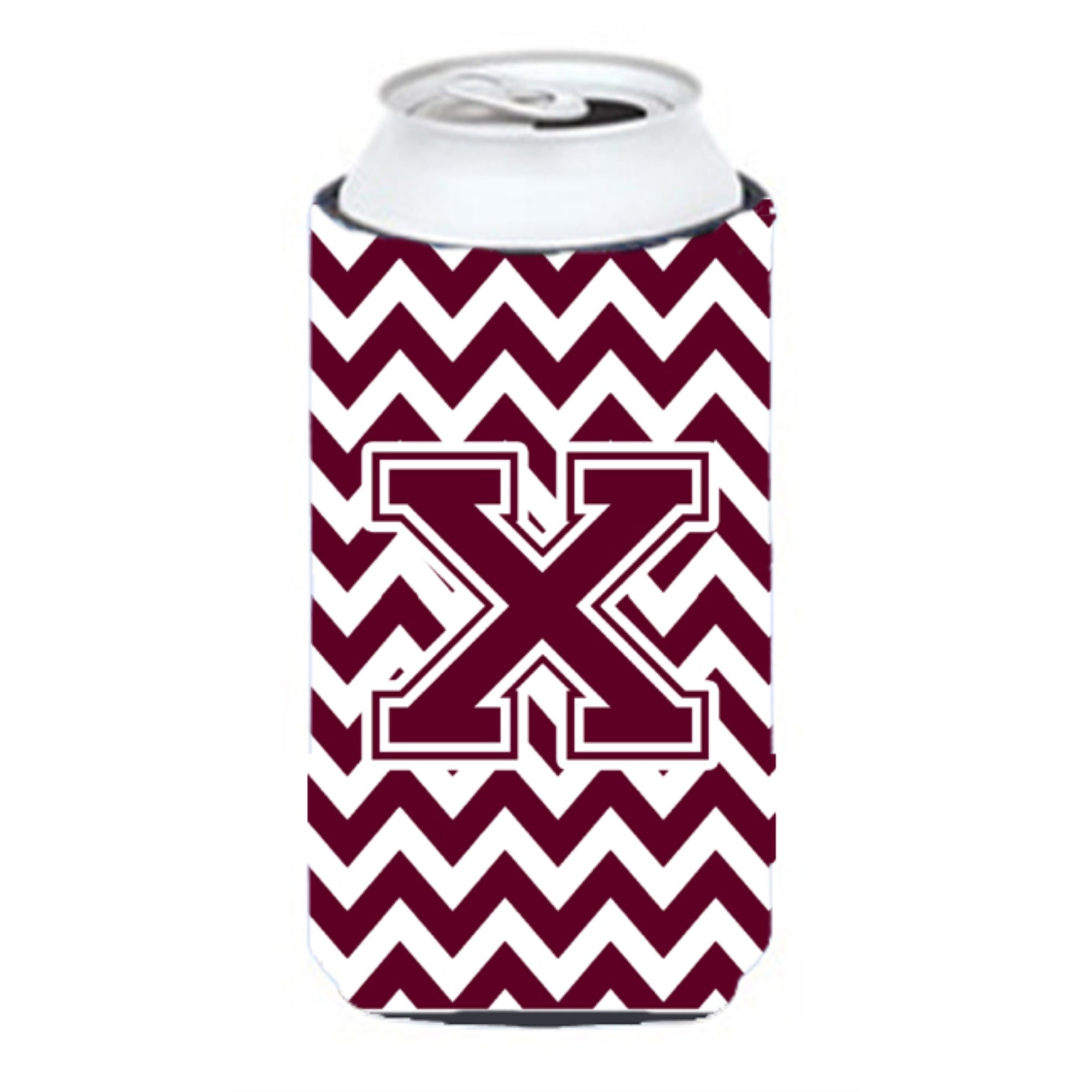 Letter X Chevron Maroon And White  Tall Boy Beverage Insulator Hugger Cj1051-Xtbc