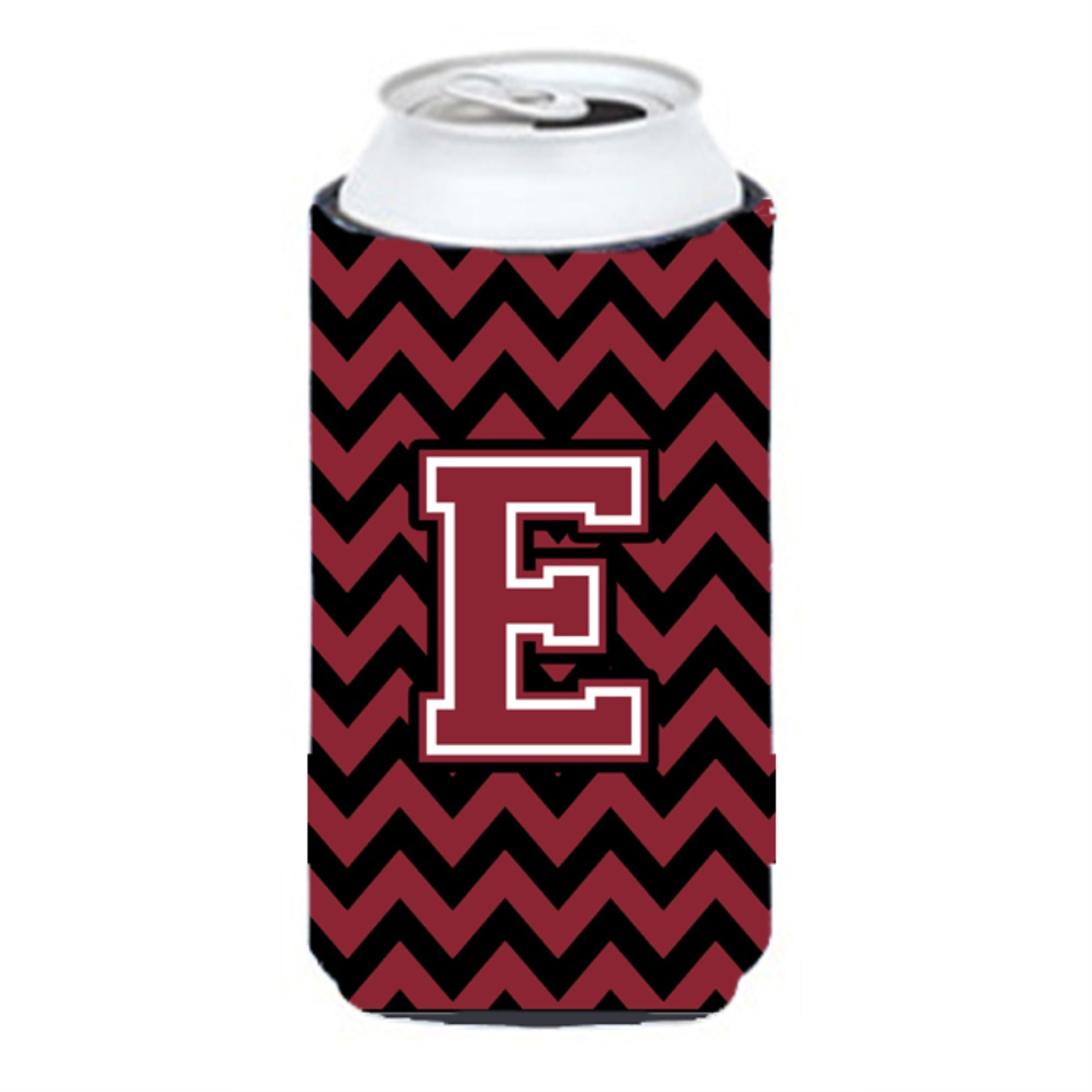 Letter E Chevron Garnet And Black  Tall Boy Beverage Insulator Hugger Cj1052-Etbc
