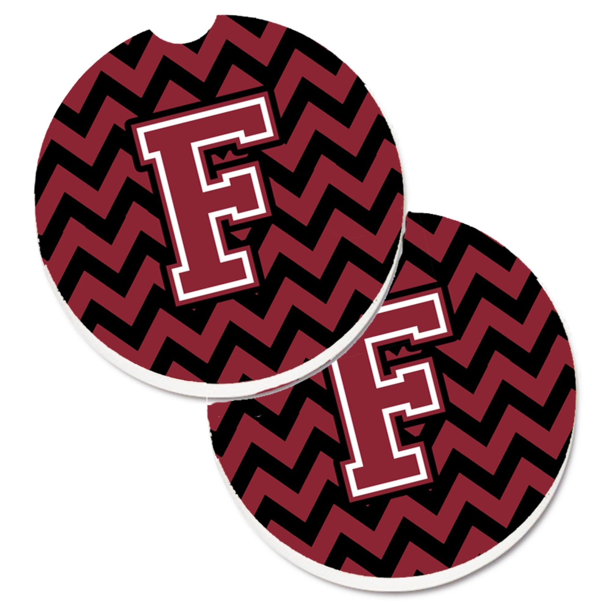 Caroline'S Treasures Letter F Chevron Garnet & Black Set Of 2 Cup Holder Car Coasters Cj1052-Fcarc, 2.56, Multicolor